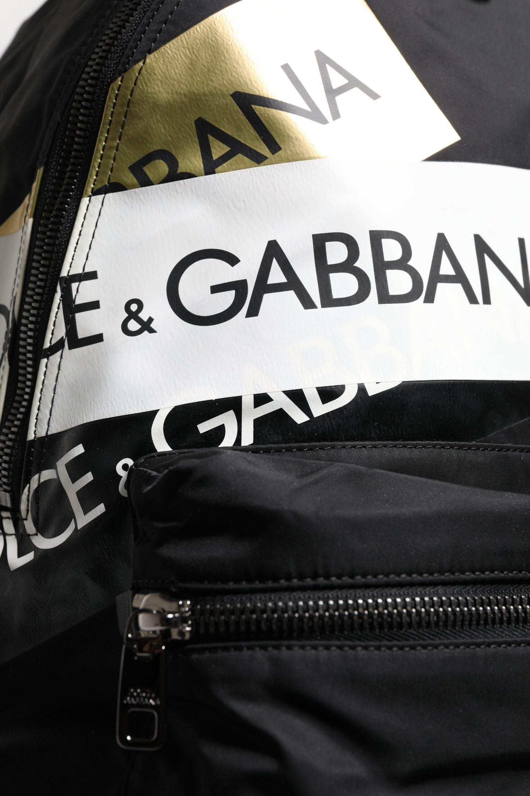 Dolce & Gabbana Black Logo Tape Polyamide School Travel Backpack Bag - Hilstor