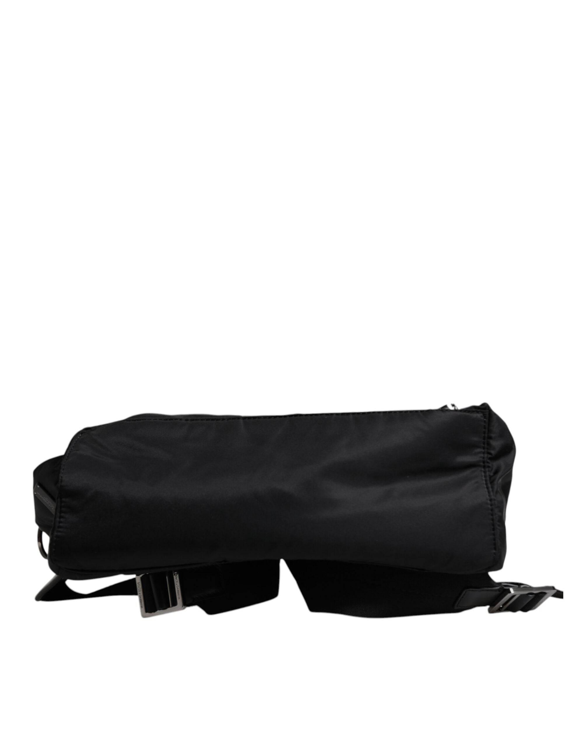 Dolce & Gabbana Black Logo Tape Polyamide School Travel Backpack Bag - Hilstor