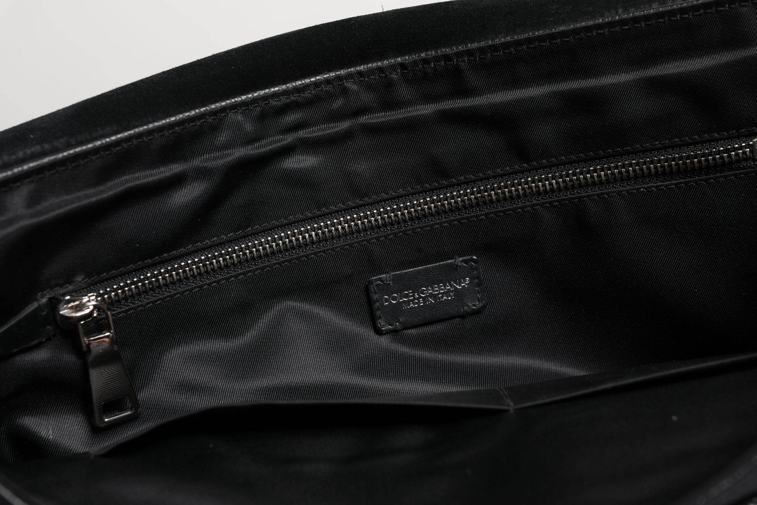 Dolce & Gabbana Black Logo Plaque Leather Messenger Shoulder Strap Bag - Hilstor