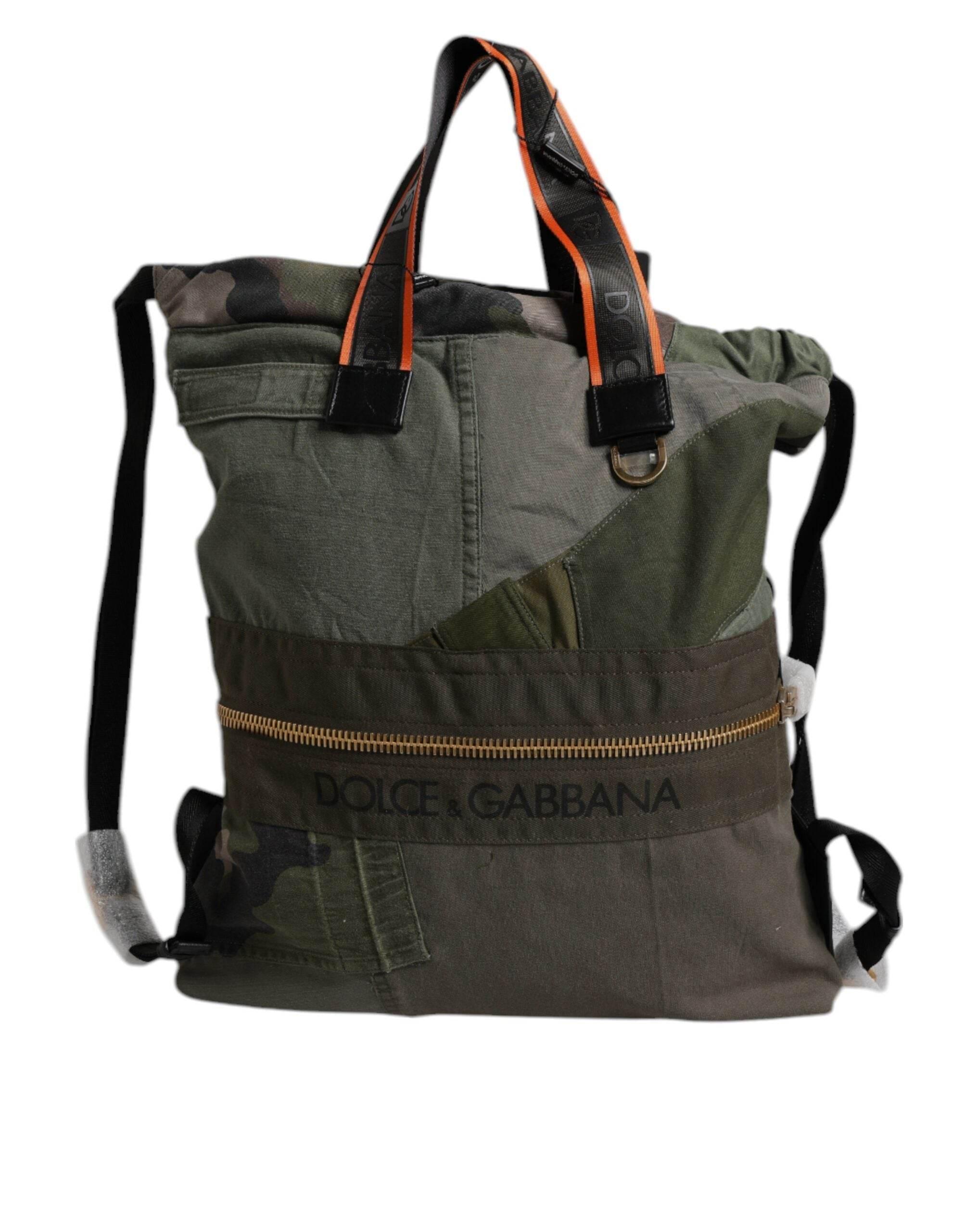 Dolce & Gabbana Military Green Patchwork Rucksack Backpack Bag - Hilstor