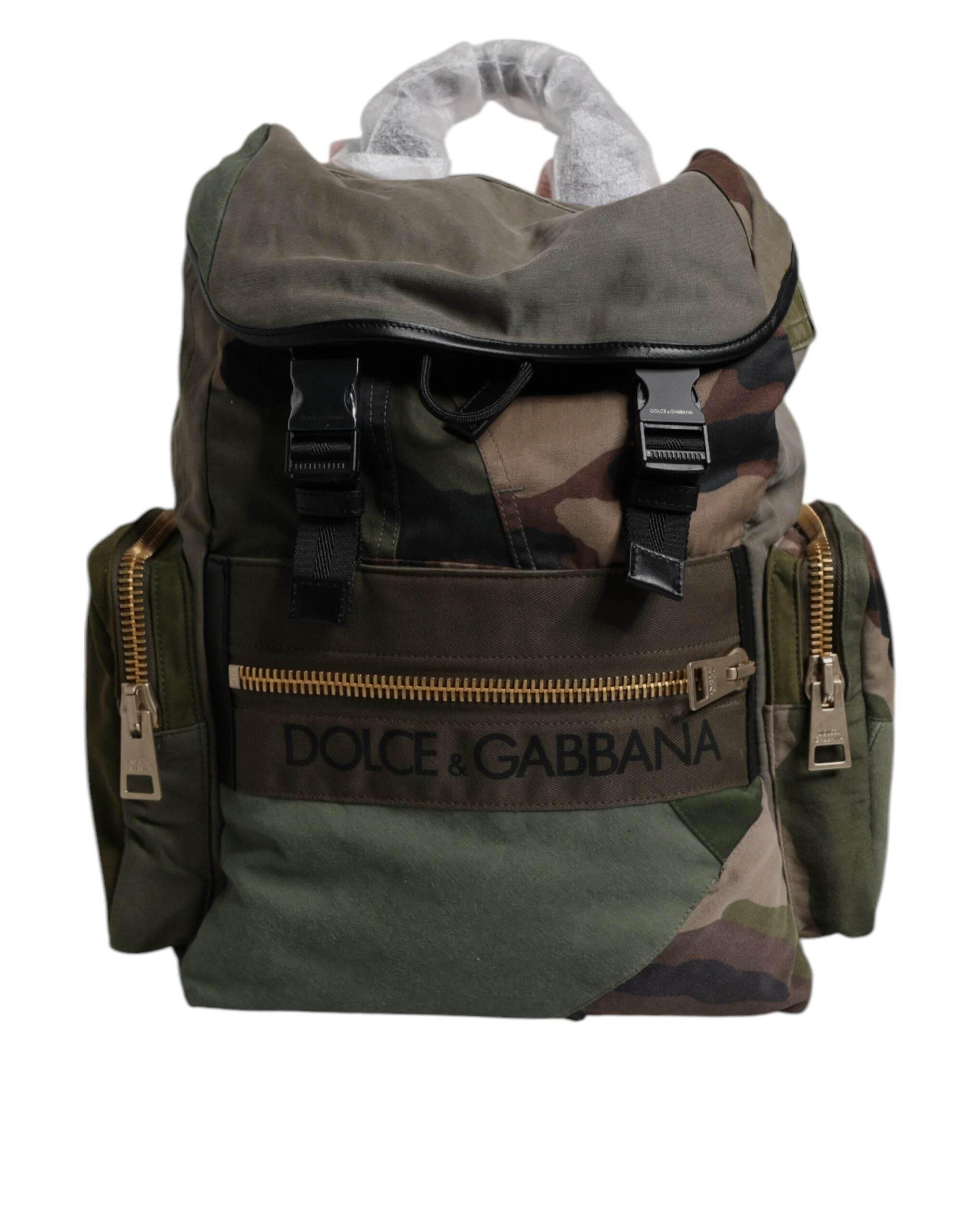 Dolce & Gabbana Military Green Patchwork Travel Backpack Bag - Hilstor