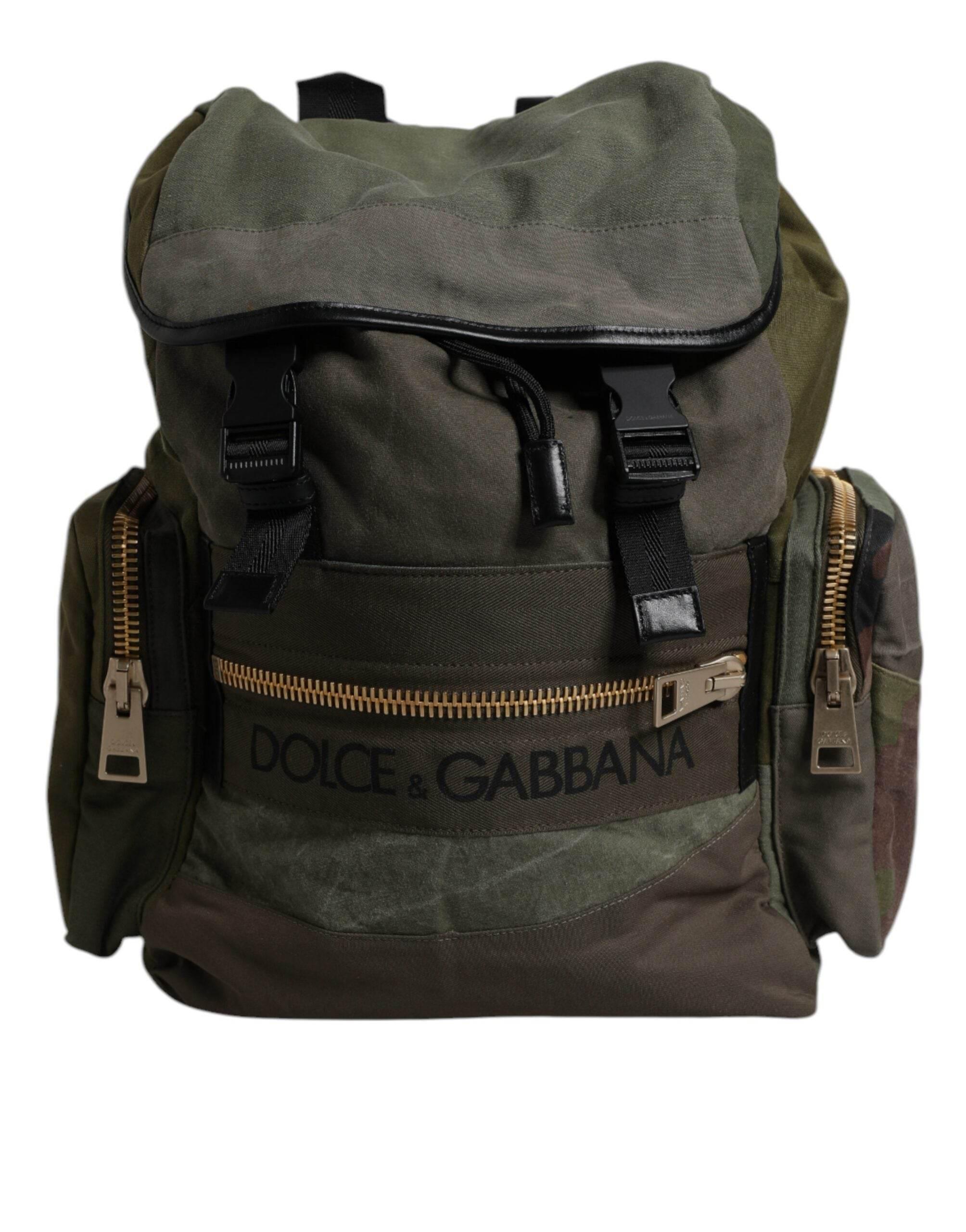 Dolce & Gabbana Military Green Patchwork School Backpack Bag - Hilstor