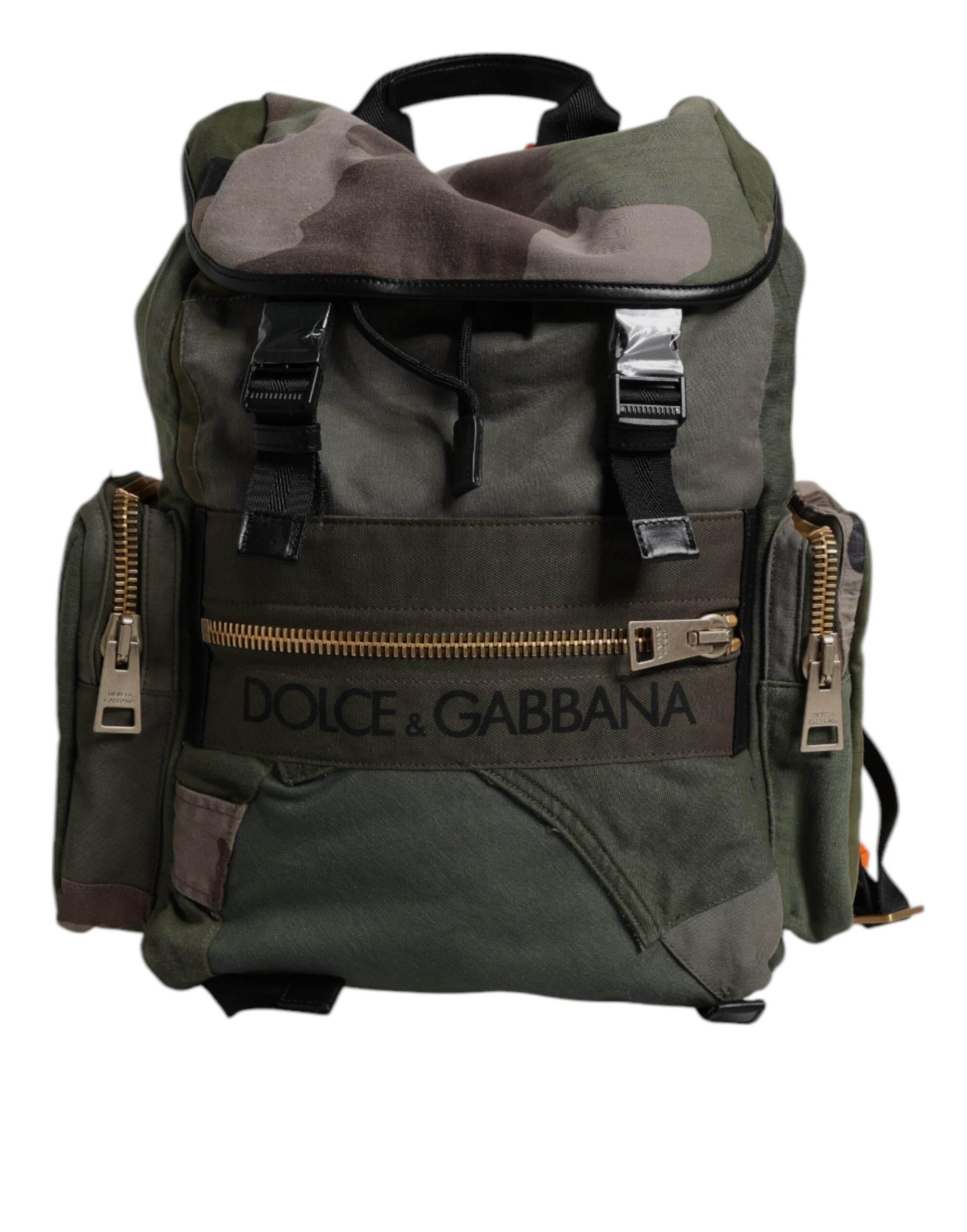 Dolce & Gabbana Military Green Patchwork Travel Backpack Bag - Hilstor