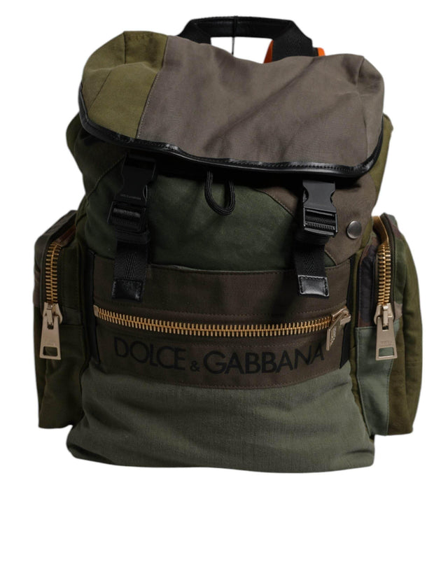 Dolce & Gabbana Military Green Patchwork Travel Backpack Bag - Hilstor