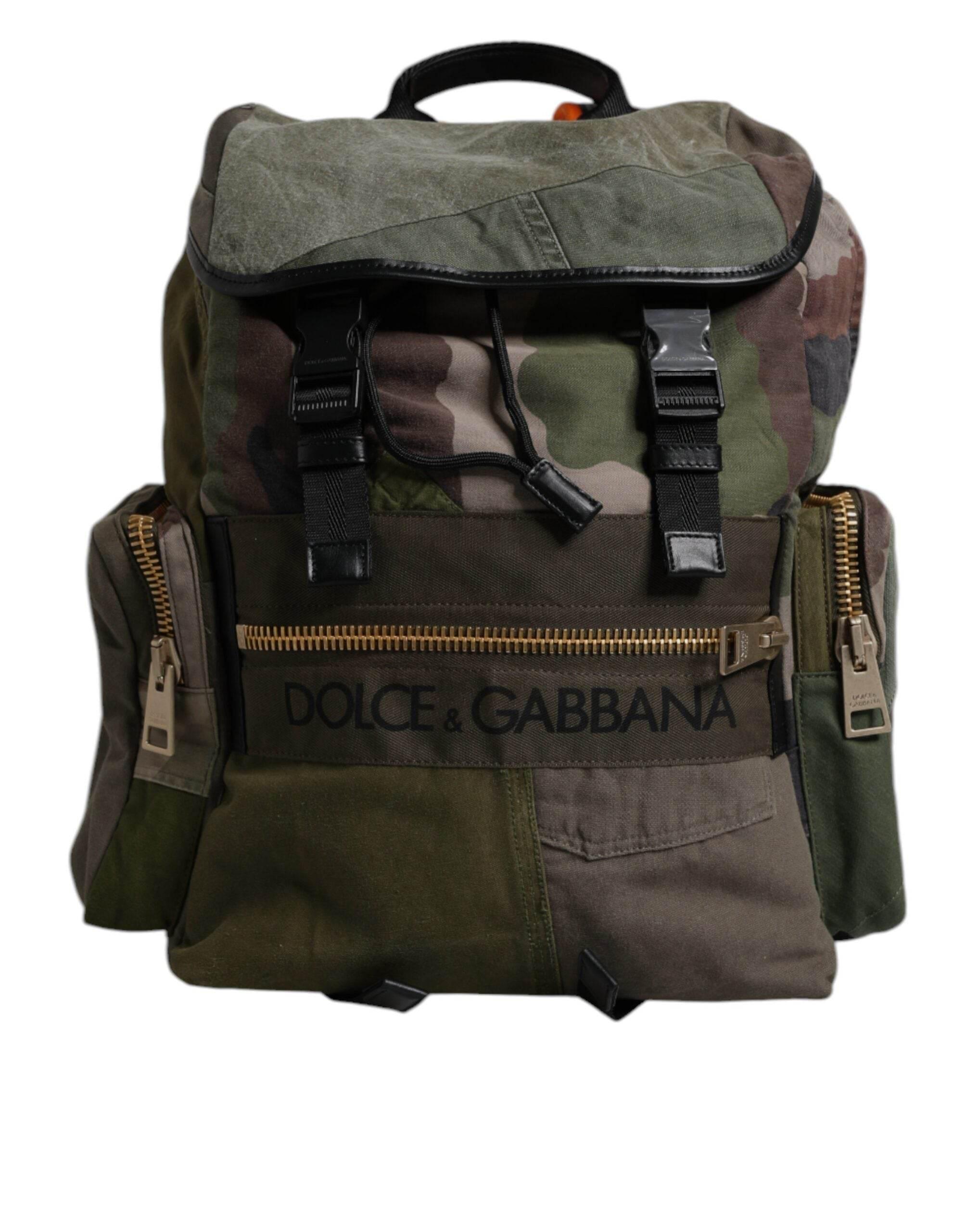 Dolce & Gabbana Military Green Patchwork School Backpack Bag - Hilstor