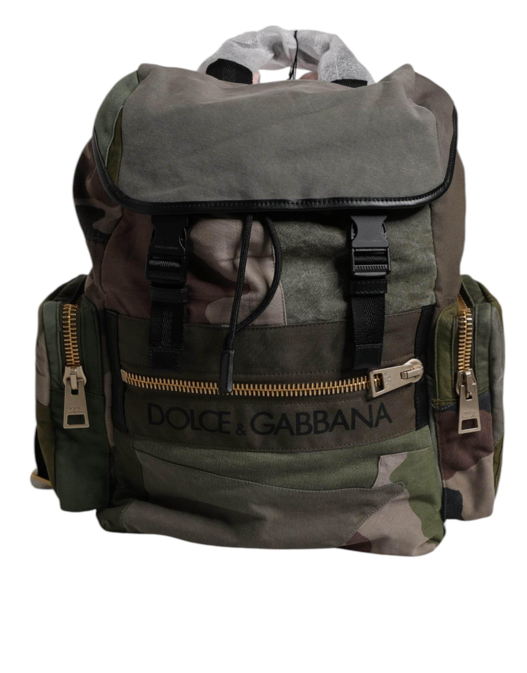 Dolce & Gabbana Military Green Patchwork School Backpack Bag - Hilstor