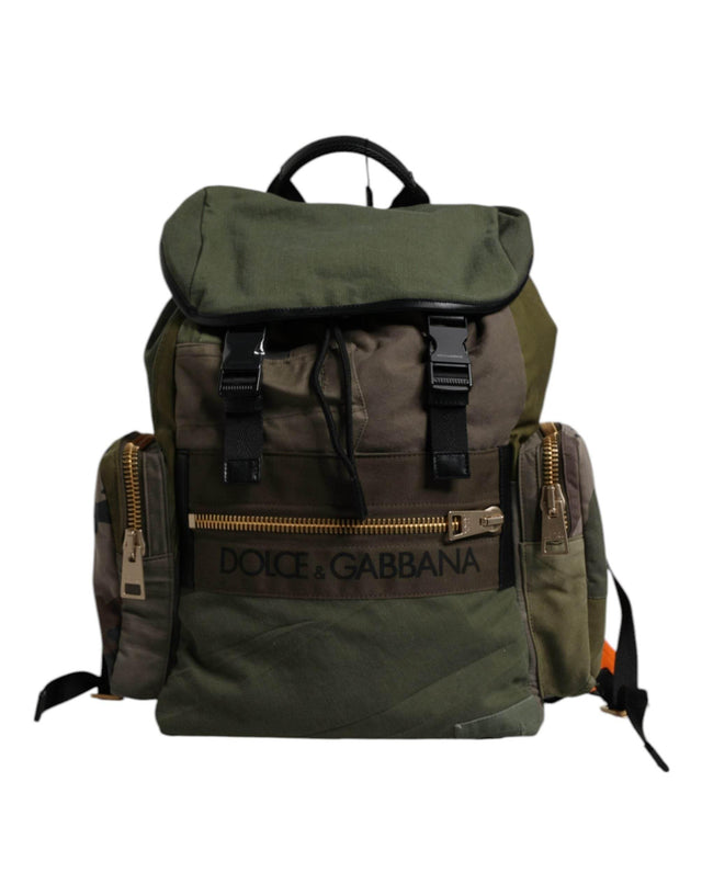 Dolce & Gabbana Military Green Patchwork Travel Backpack Bag - Hilstor