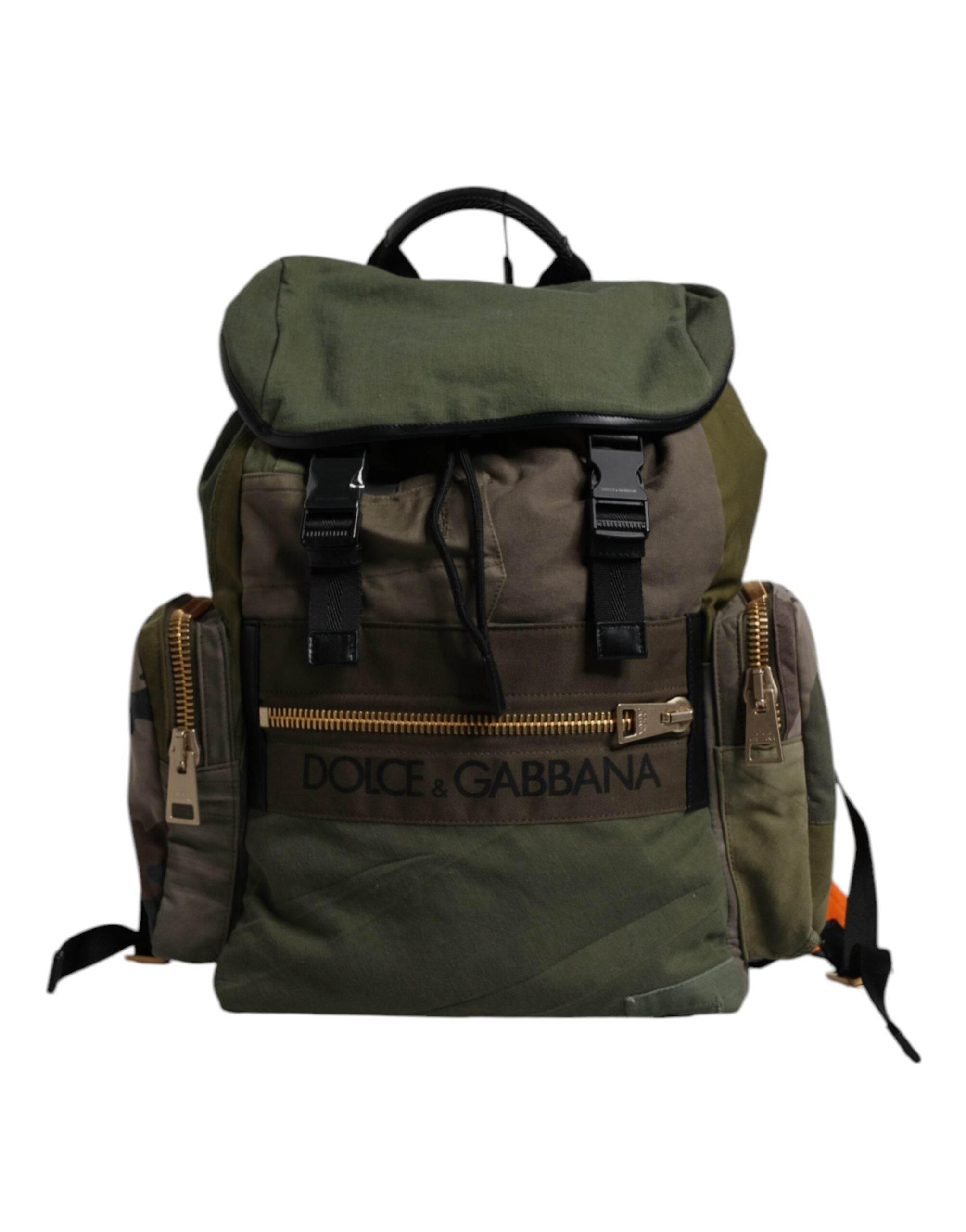 Dolce & Gabbana Military Green Patchwork Travel Backpack Bag - Hilstor