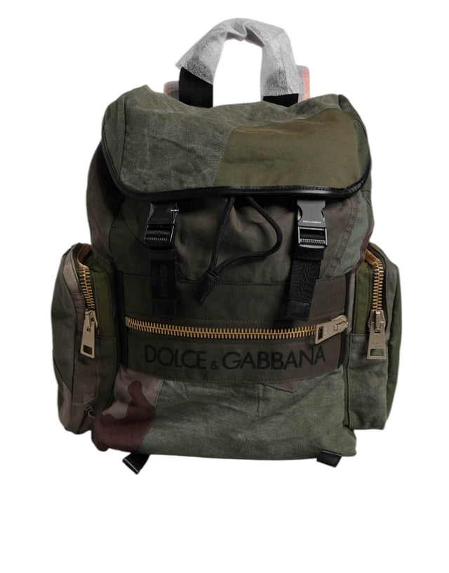 Dolce & Gabbana Military Green Patchwork Travel Backpack Bag - Hilstor