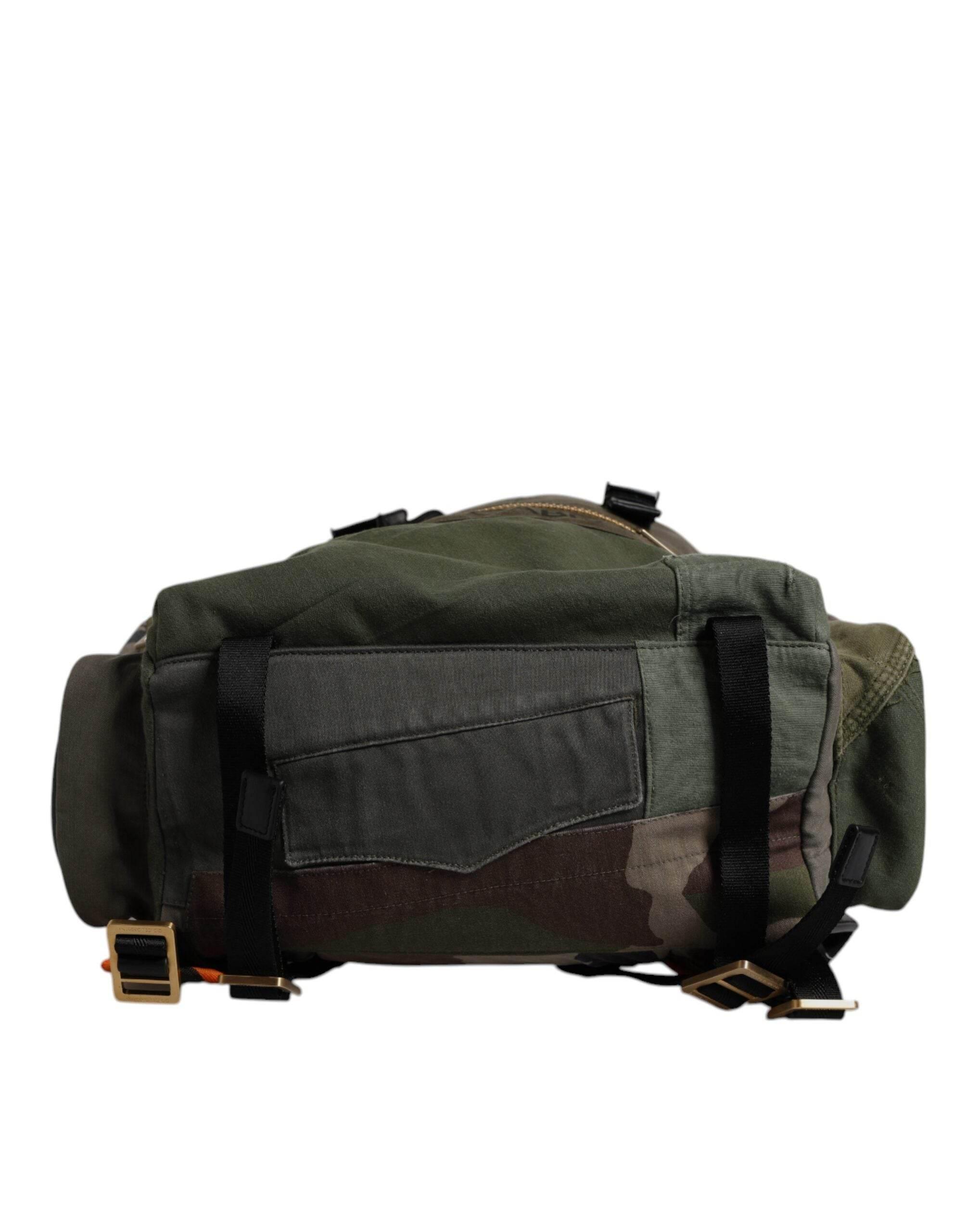 Dolce & Gabbana Military Green Patchwork Travel Backpack Bag - Hilstor