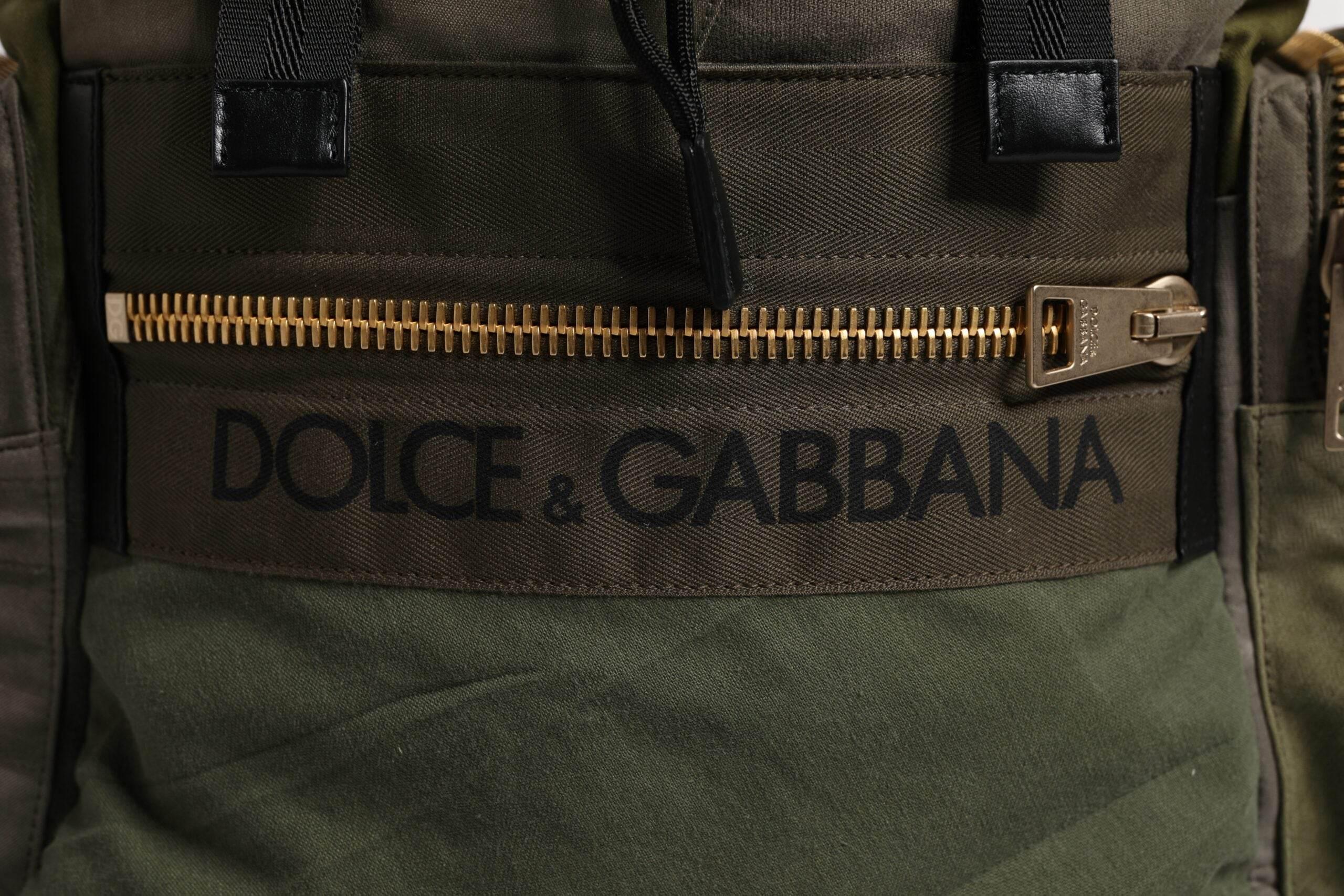 Dolce & Gabbana Military Green Patchwork Travel Backpack Bag - Hilstor