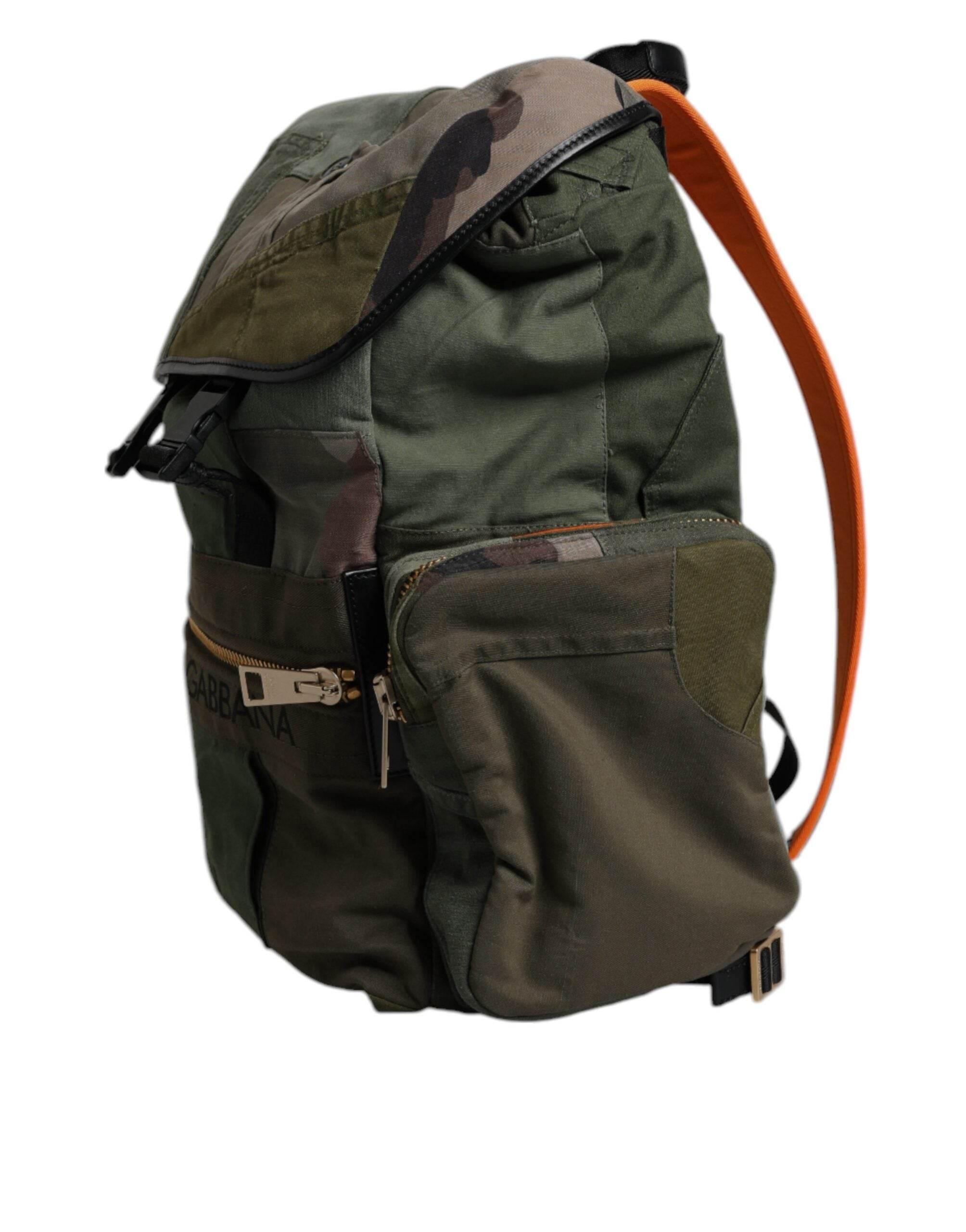 Dolce & Gabbana Military Green Patchwork Travel Backpack Bag - Hilstor