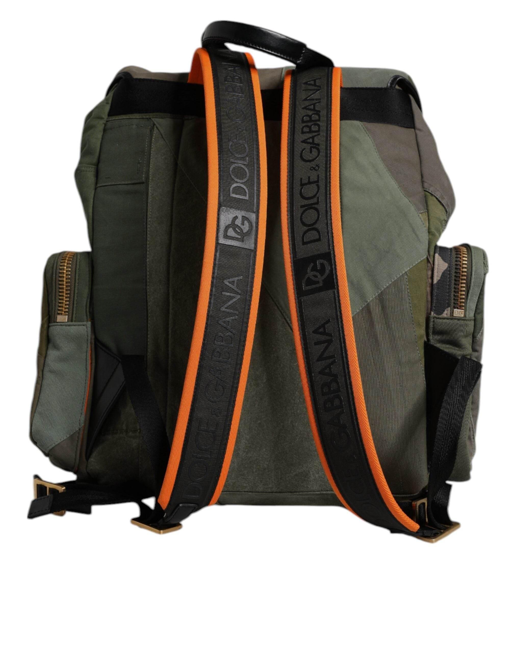 Dolce & Gabbana Military Green Patchwork Travel Backpack Bag - Hilstor