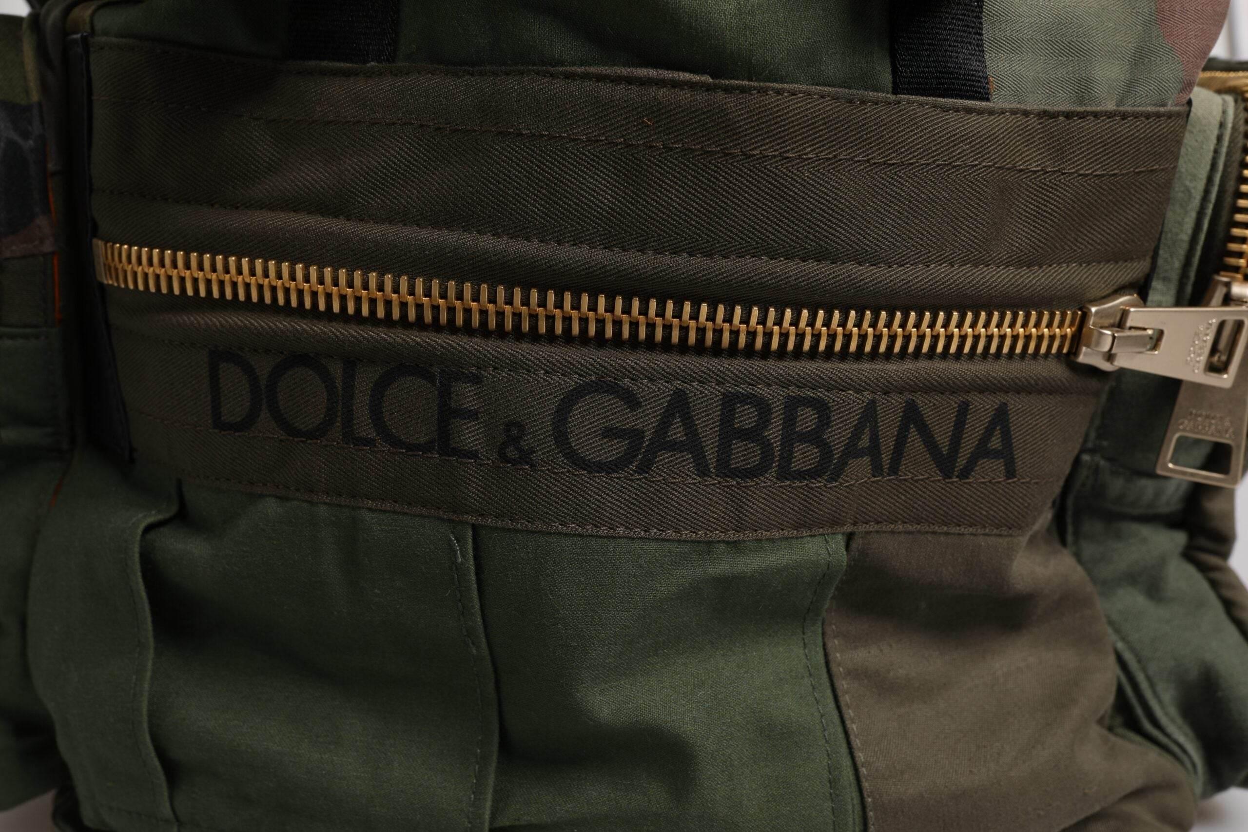 Dolce & Gabbana Military Green Patchwork Travel Backpack Bag - Hilstor