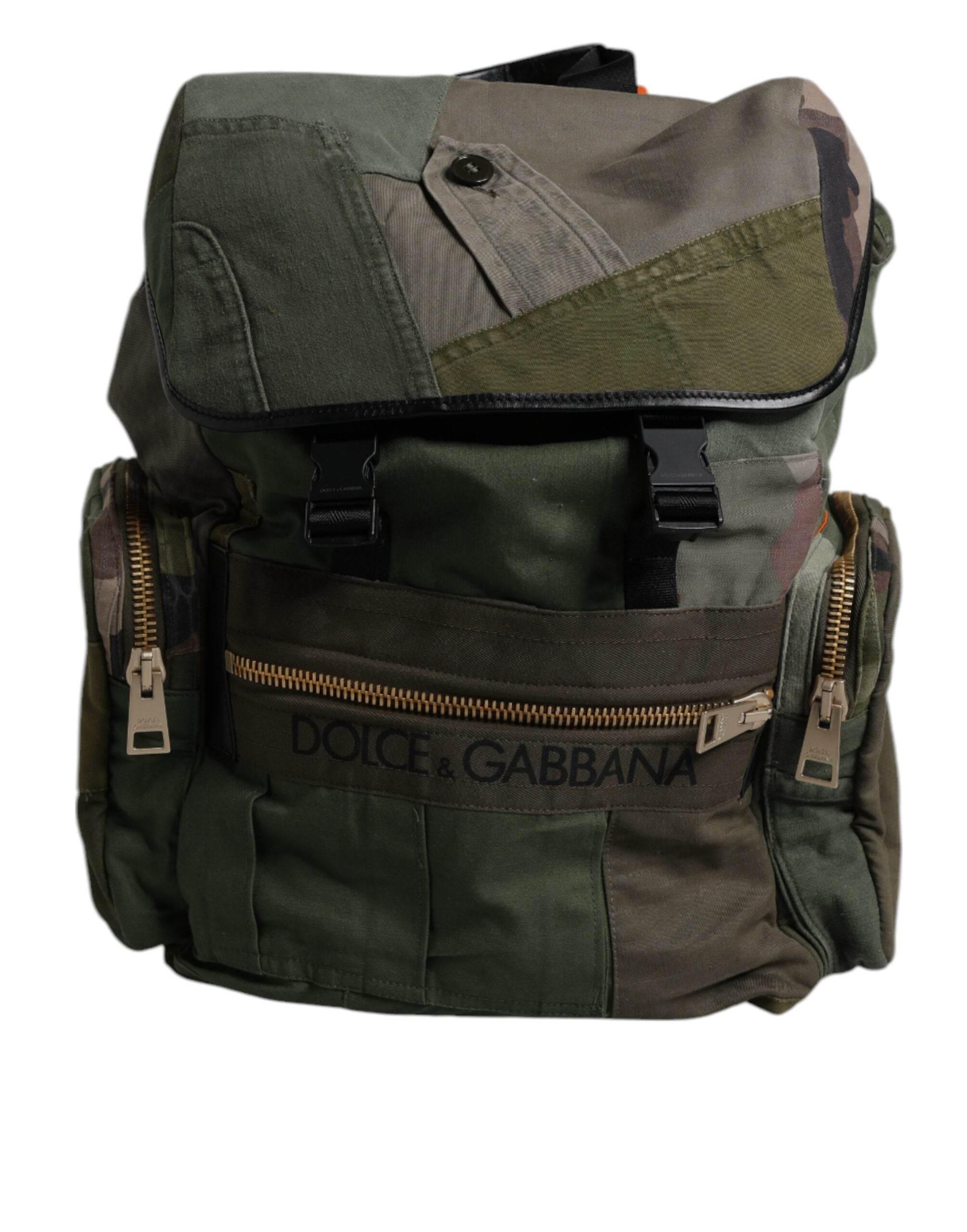 Dolce & Gabbana Military Green Patchwork Travel Backpack Bag - Hilstor