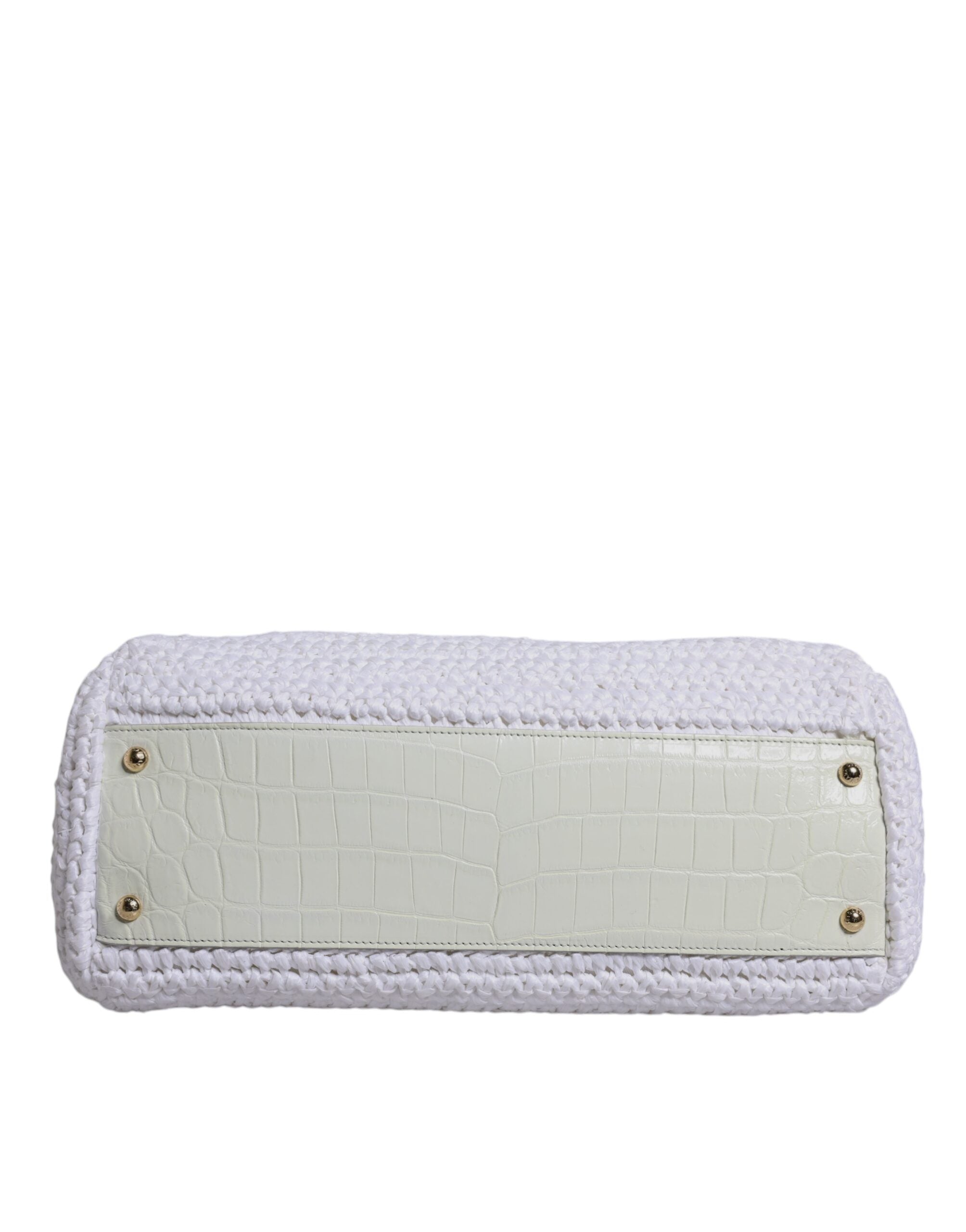 Dolce &amp; Gabbana Hvid Rafia Læder Top Håndtag Crossbody Taske