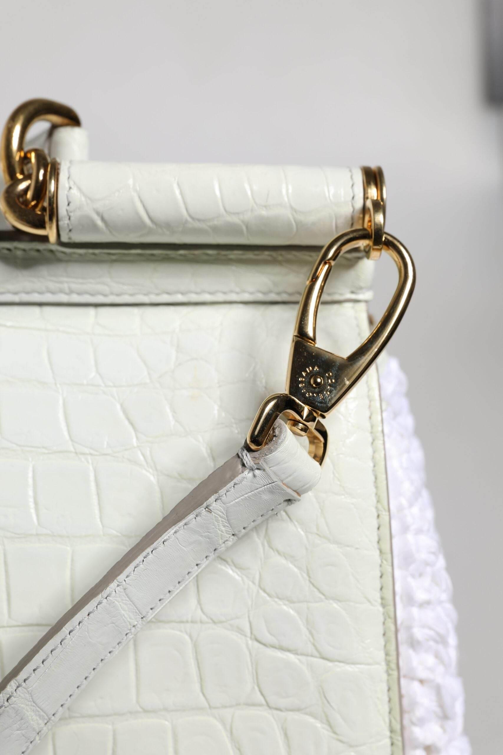 Dolce & Gabbana White Rafia Leather Top Handle Crossbody Bag - Hilstor