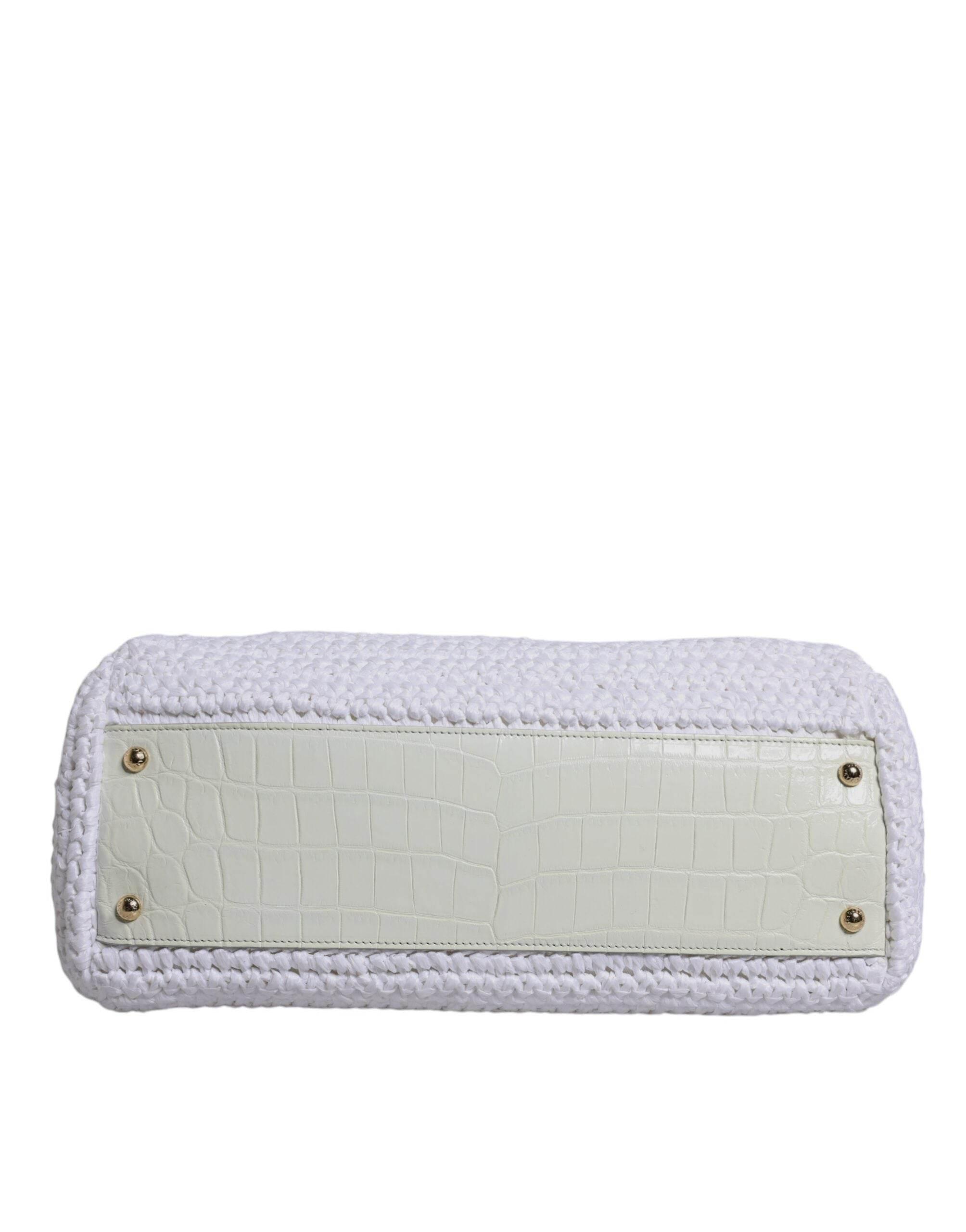 Dolce & Gabbana White Rafia Leather Top Handle Crossbody Bag - Hilstor