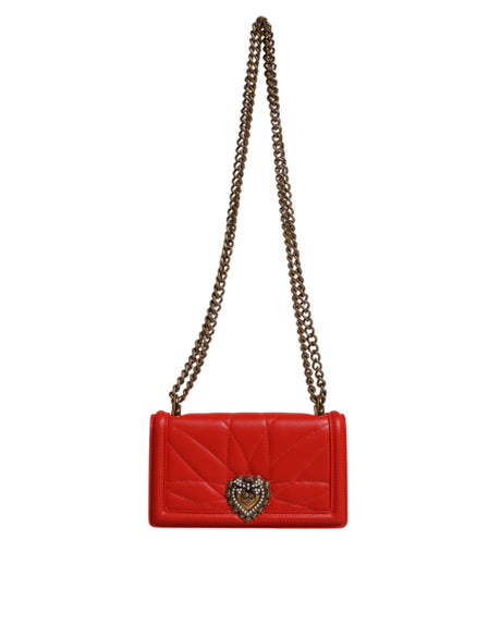 Dolce &amp; Gabbana Red Quiltet Devotion Crossbody Chain Telefon Cover Bag