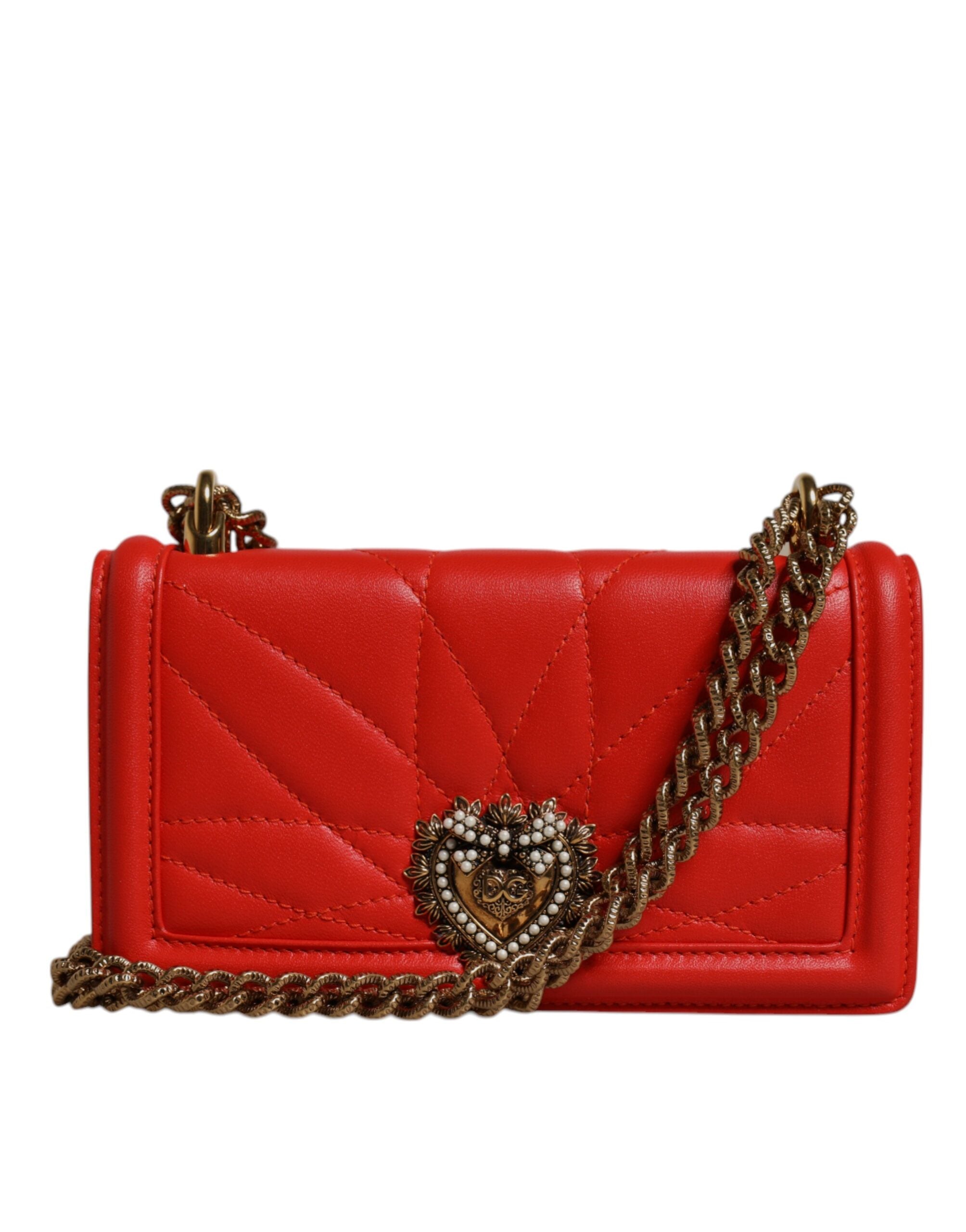 Dolce &amp; Gabbana Red Quiltet Devotion Crossbody Chain Telefon Cover Bag