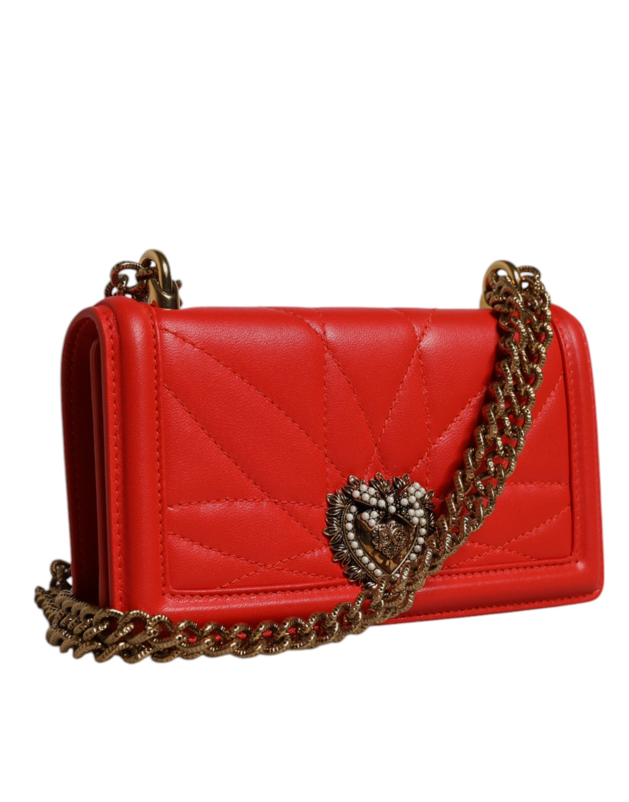 Dolce &amp; Gabbana Red Quiltet Devotion Crossbody Chain Telefon Cover Bag