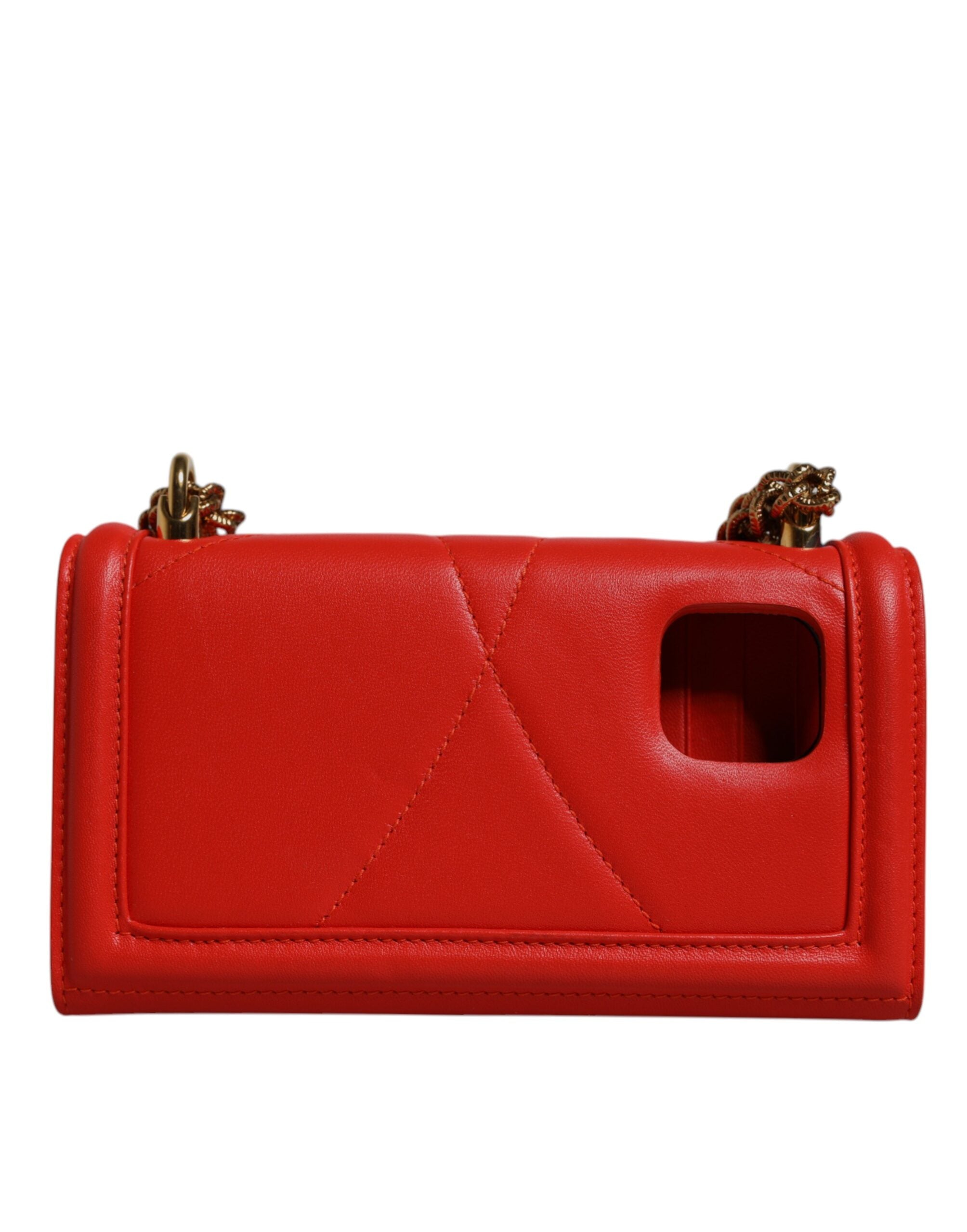 Dolce &amp; Gabbana Red Quiltet Devotion Crossbody Chain Telefon Cover Bag