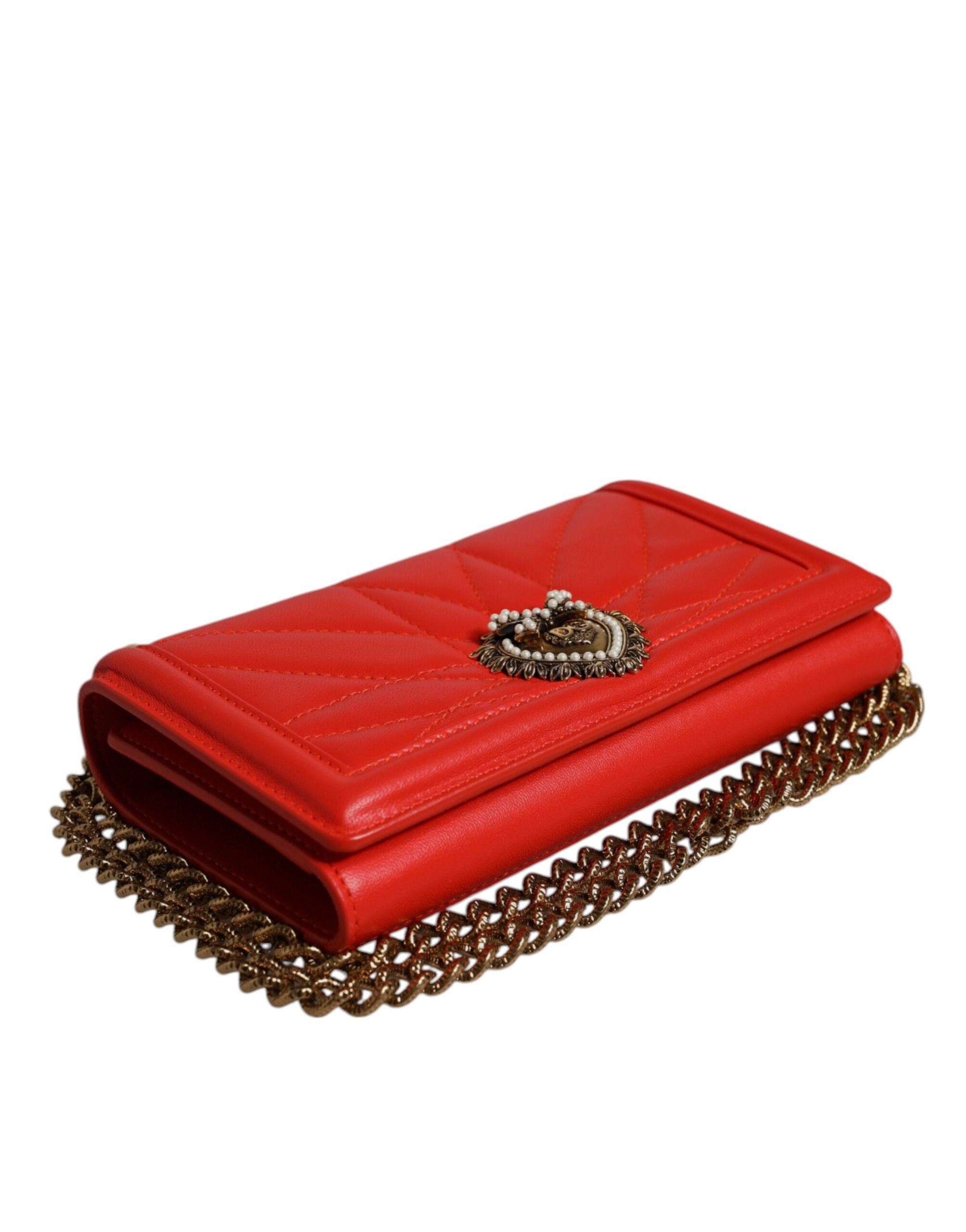 Dolce &amp; Gabbana Red Quiltet Devotion Crossbody Chain Telefon Cover Bag