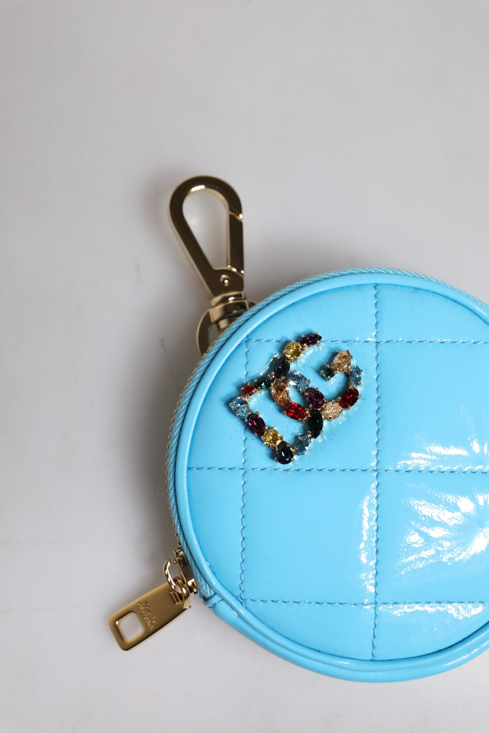 Dolce & Gabbana lyseblå lammelæder DG Crystal rund møntpung