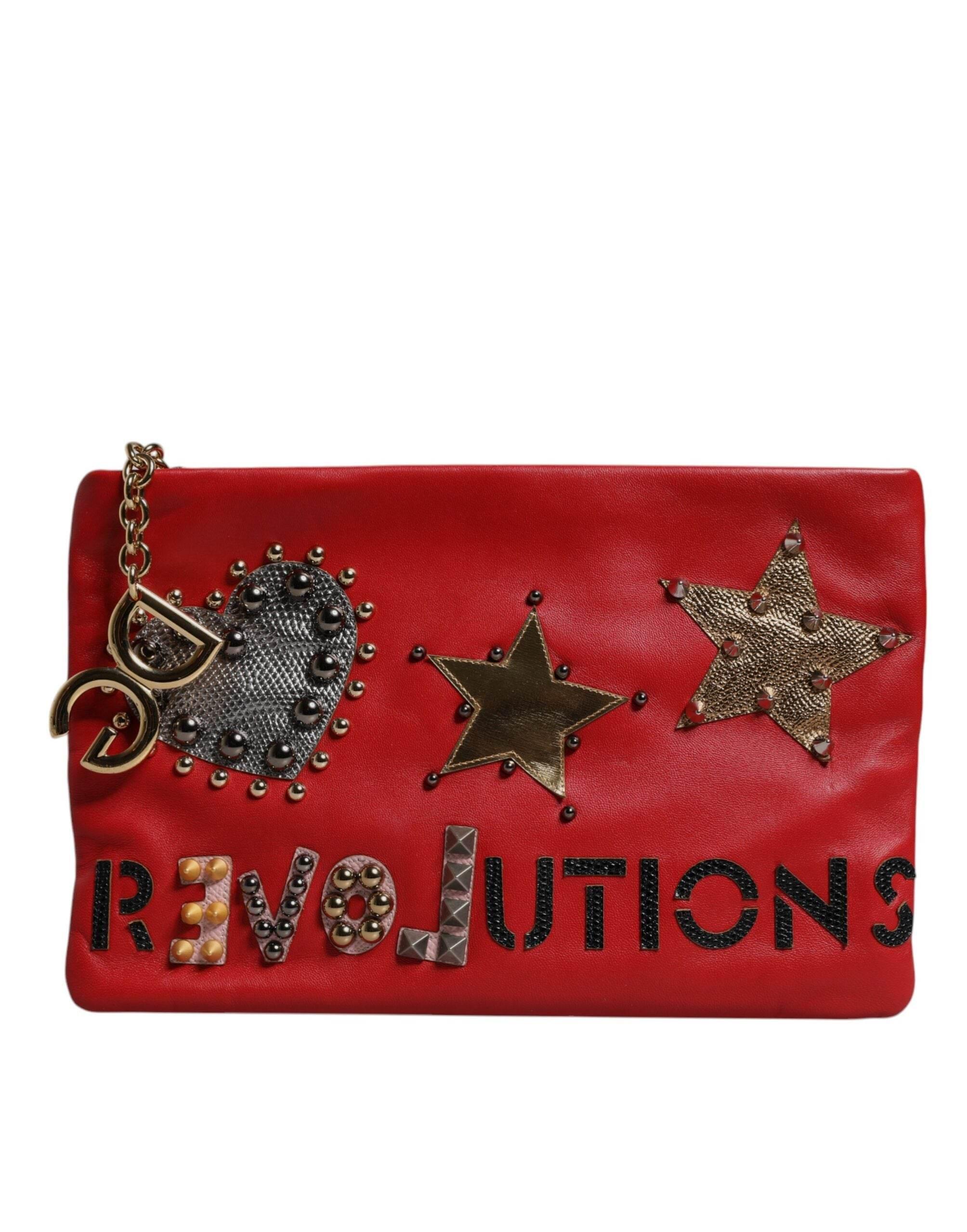 Dolce & Gabbana Red Revolutions Embellished Leather Clutch Bag - Hilstor