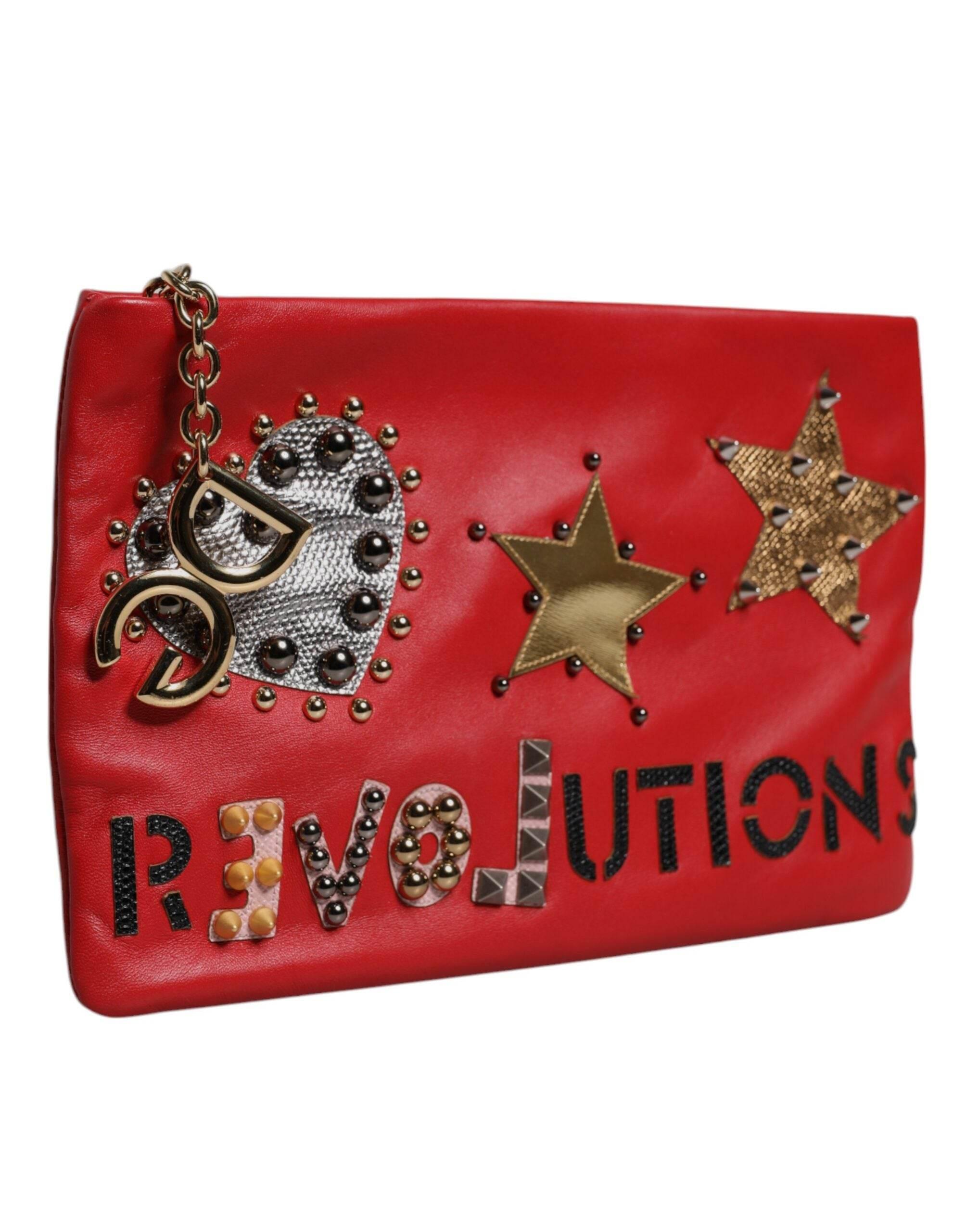 Dolce & Gabbana Red Revolutions Embellished Leather Clutch Bag - Hilstor