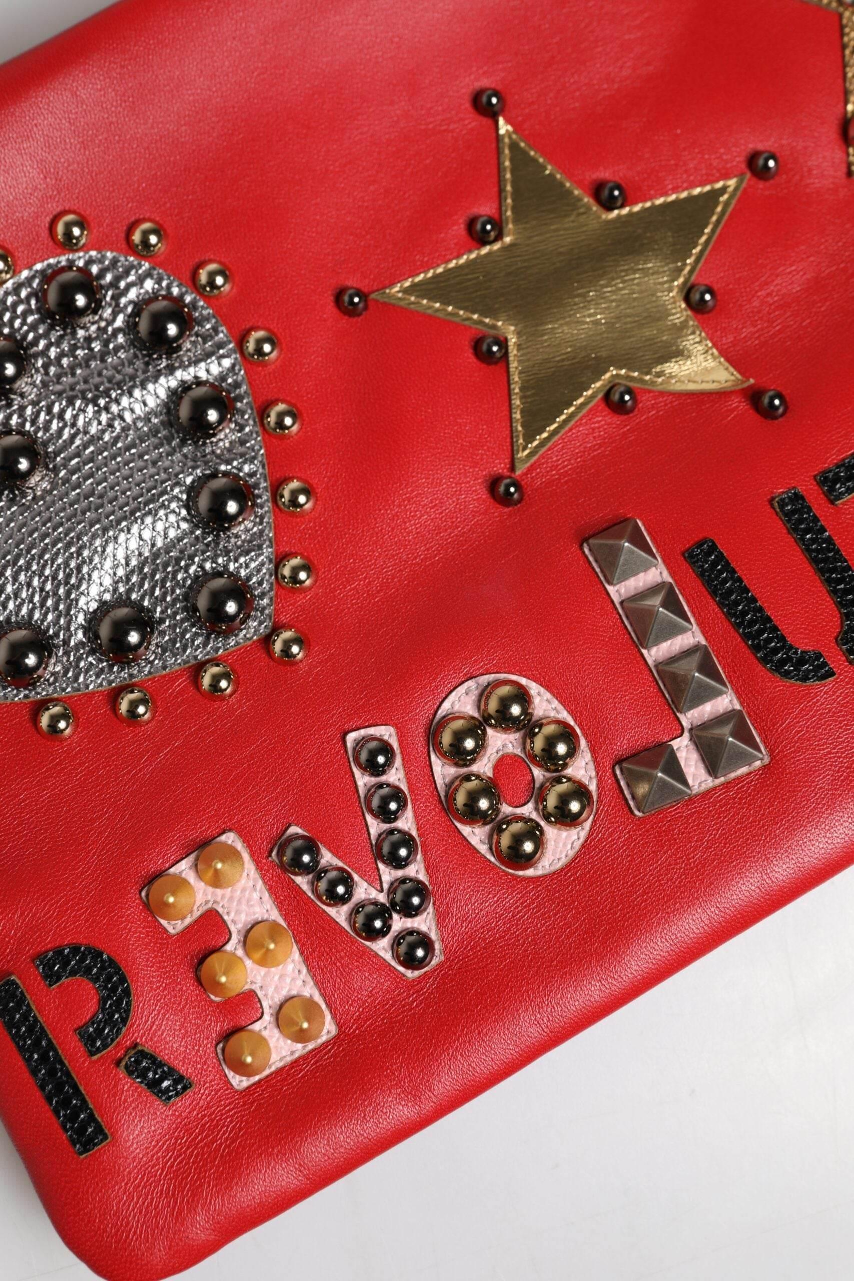 Dolce & Gabbana Red Revolutions Embellished Leather Clutch Bag - Hilstor
