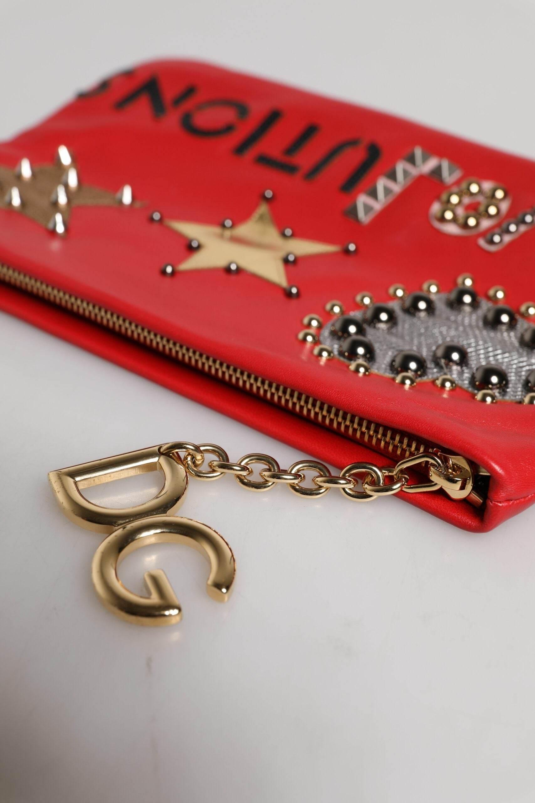 Dolce & Gabbana Red Revolutions Embellished Leather Clutch Bag - Hilstor