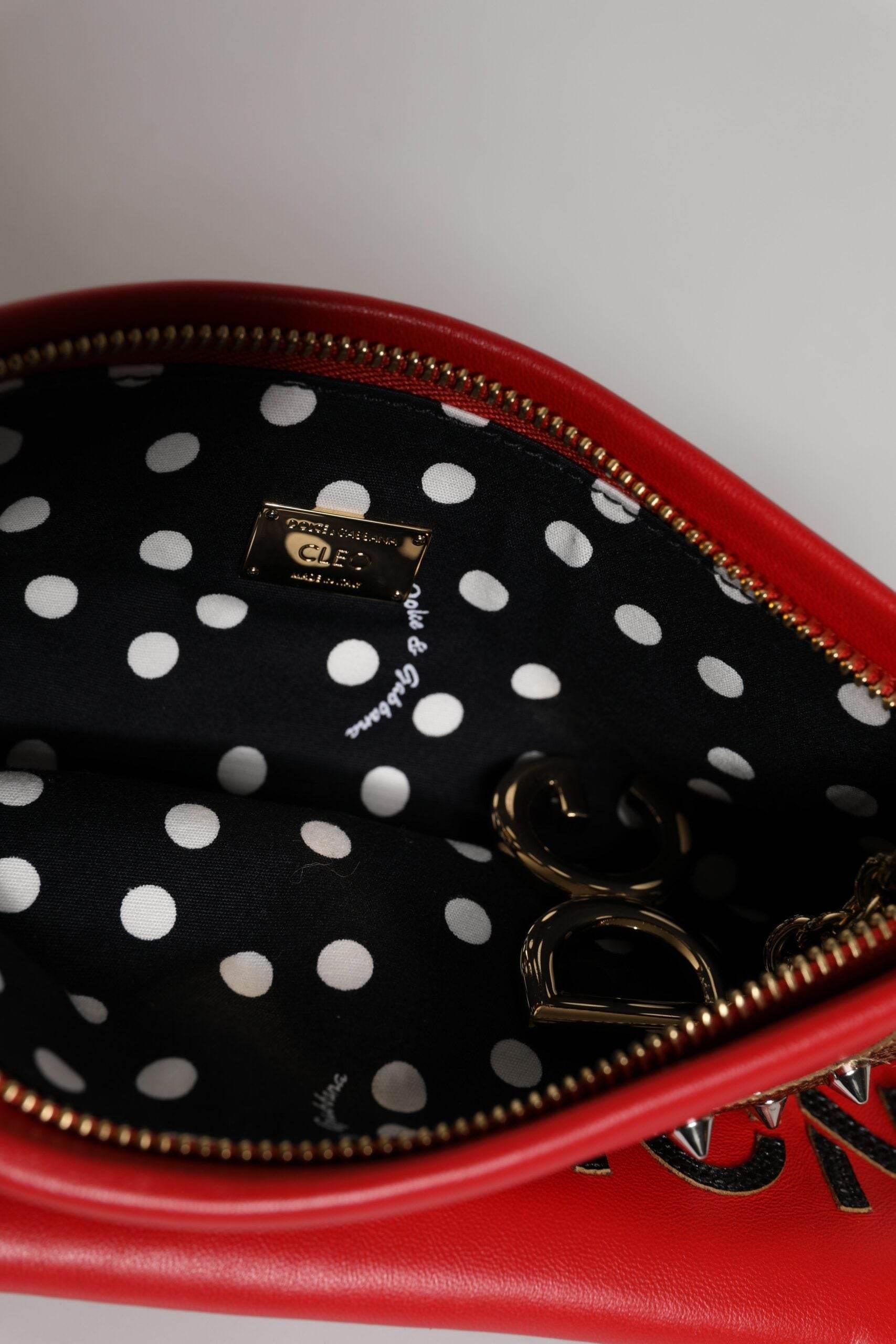 Dolce & Gabbana Red Revolutions Embellished Leather Clutch Bag - Hilstor