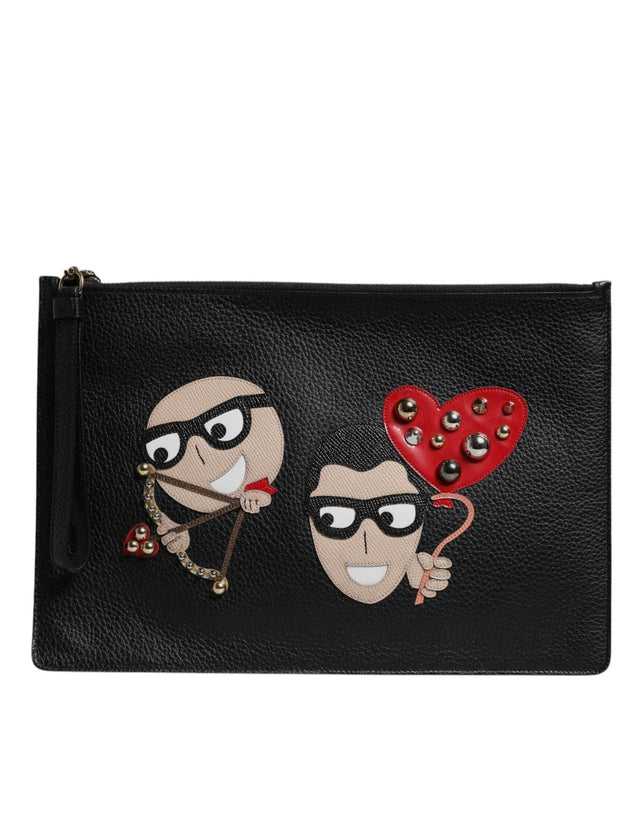 Dolce & Gabbana Black #DGFamily Embellished Leather Clutch Bag - Hilstor