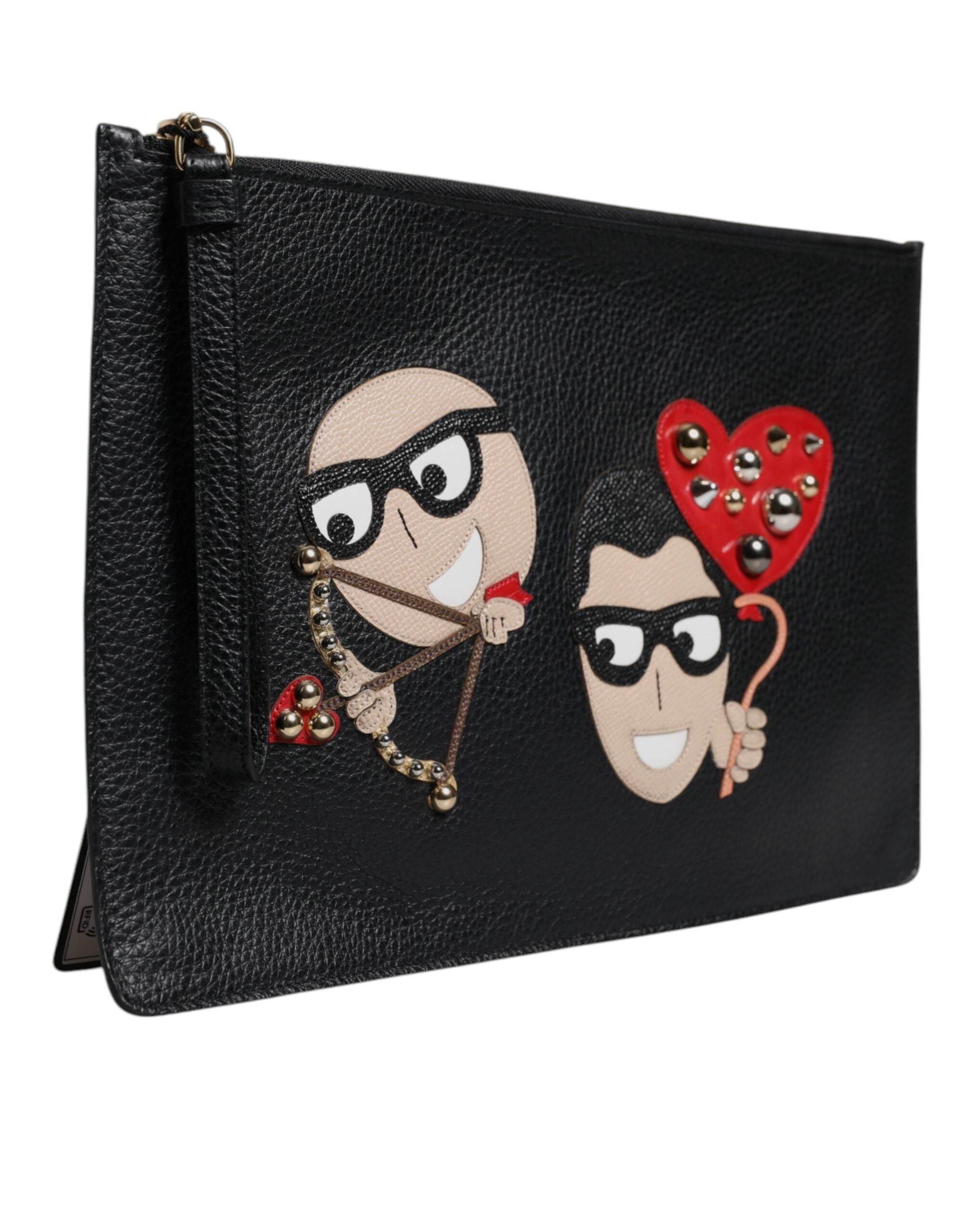 Dolce & Gabbana Black #DGFamily Embellished Leather Clutch Bag - Hilstor