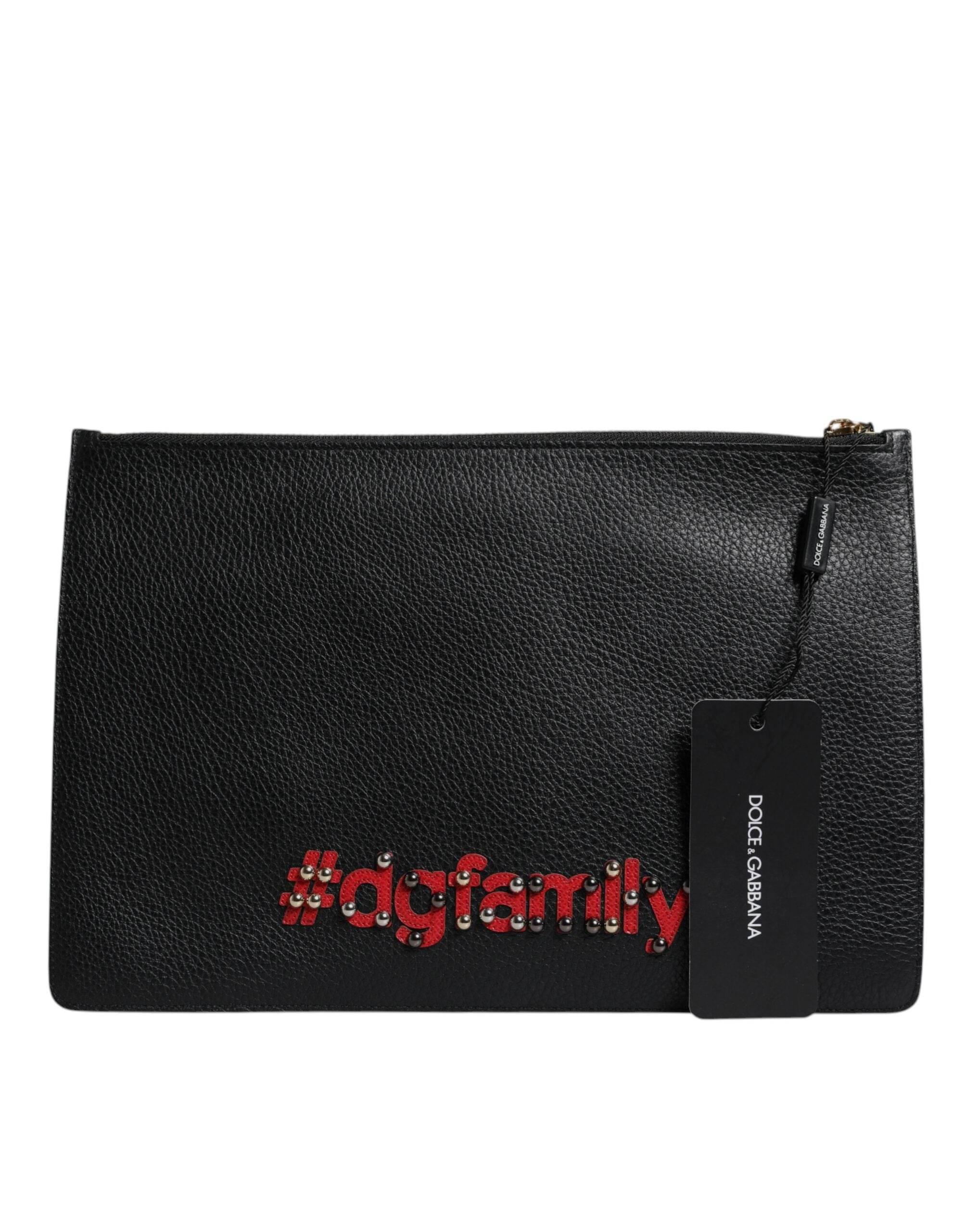 Dolce & Gabbana Black #DGFamily Embellished Leather Clutch Bag - Hilstor
