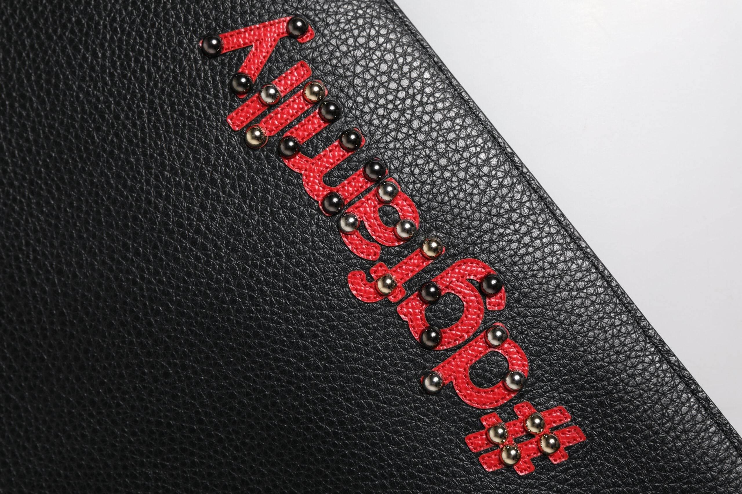 Dolce & Gabbana Black #DGFamily Embellished Leather Clutch Bag - Hilstor