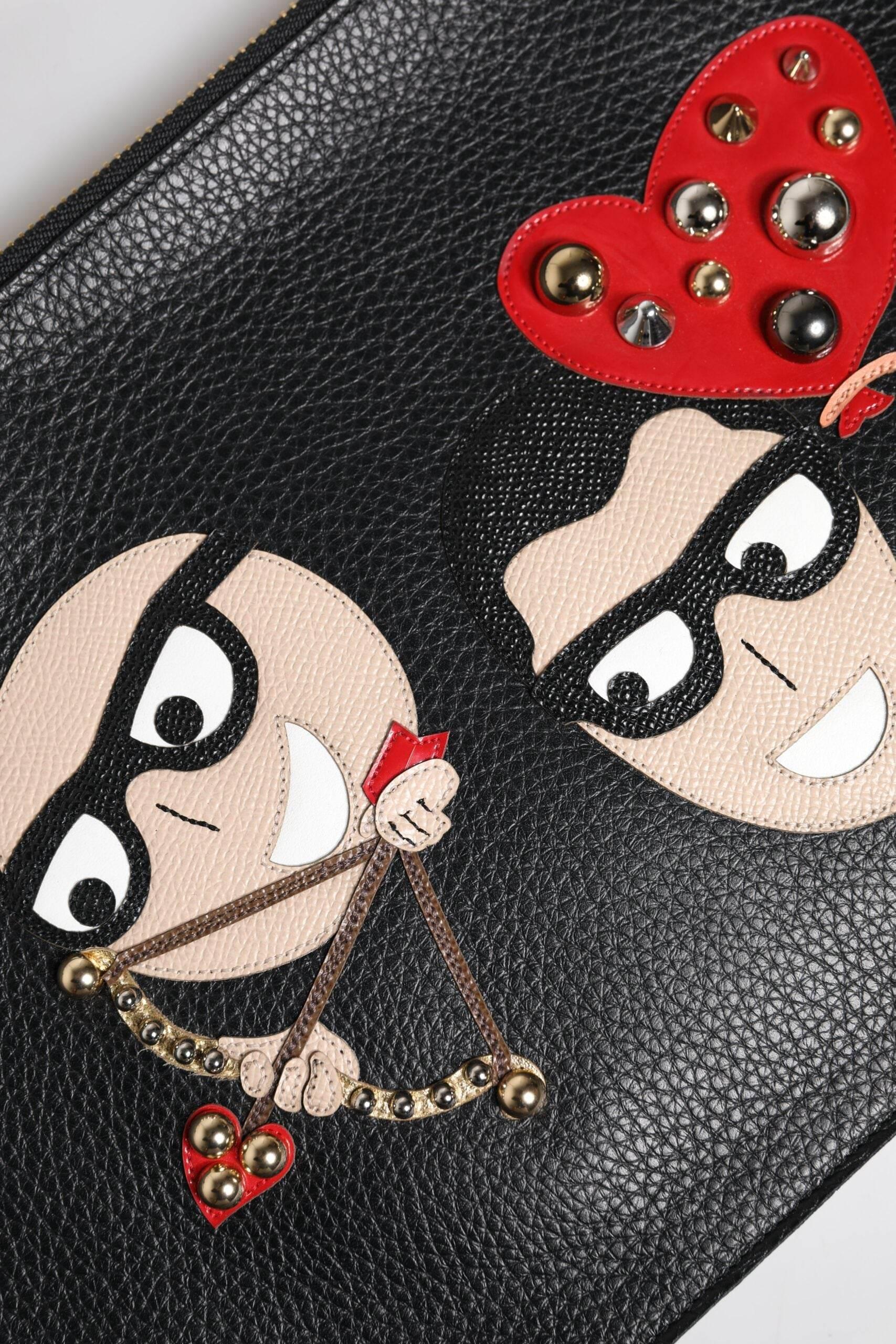 Dolce & Gabbana Black #DGFamily Embellished Leather Clutch Bag - Hilstor