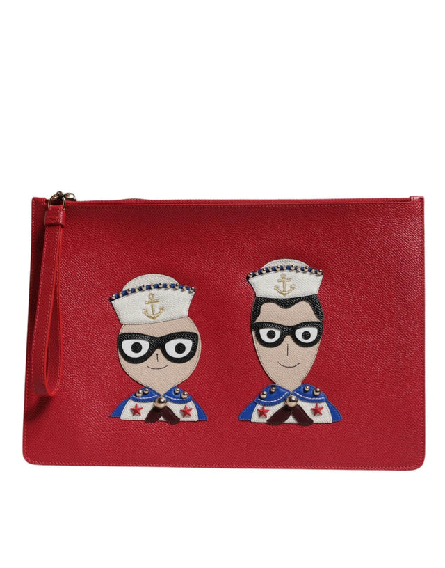 Dolce & Gabbana Red #DGFamily Embellished Leather Clutch Bag - Hilstor