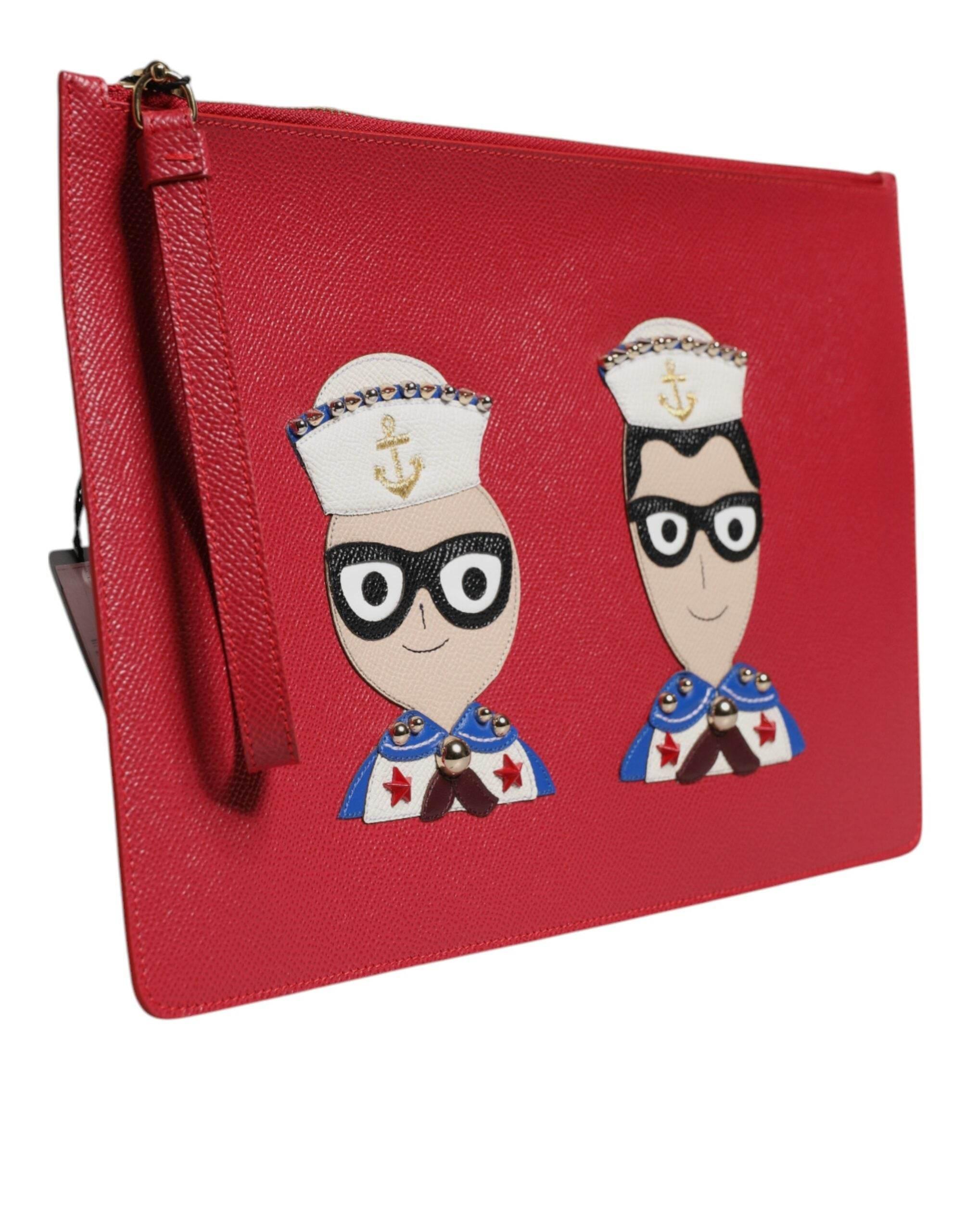 Dolce & Gabbana Red #DGFamily Embellished Leather Clutch Bag - Hilstor