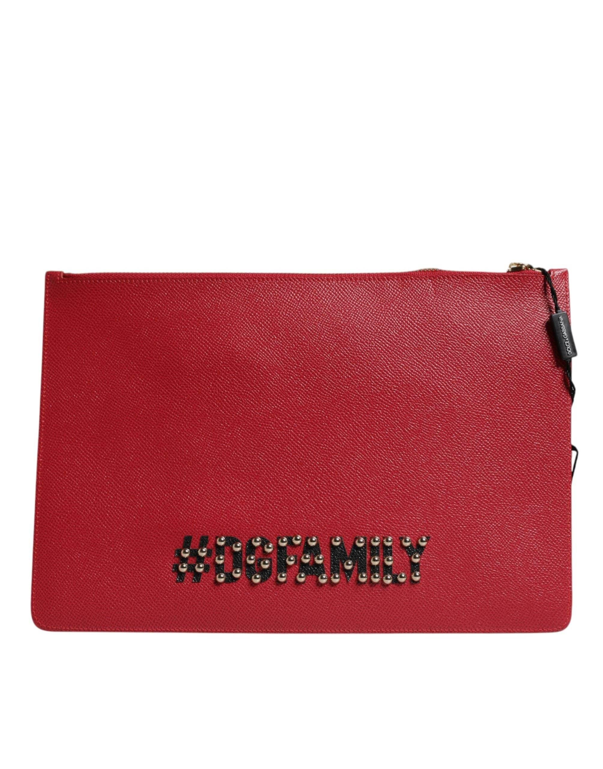 Dolce & Gabbana Red #DGFamily Embellished Leather Clutch Bag - Hilstor