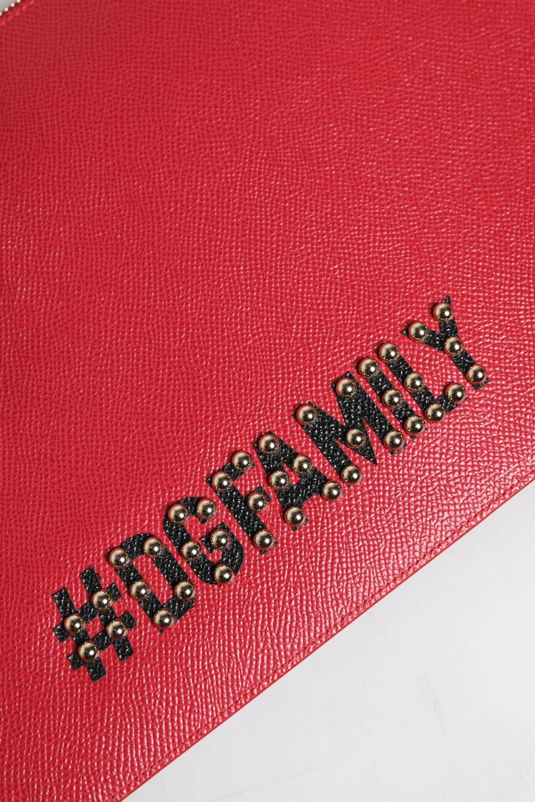 Dolce & Gabbana Red #DGFamily Embellished Leather Clutch Bag - Hilstor