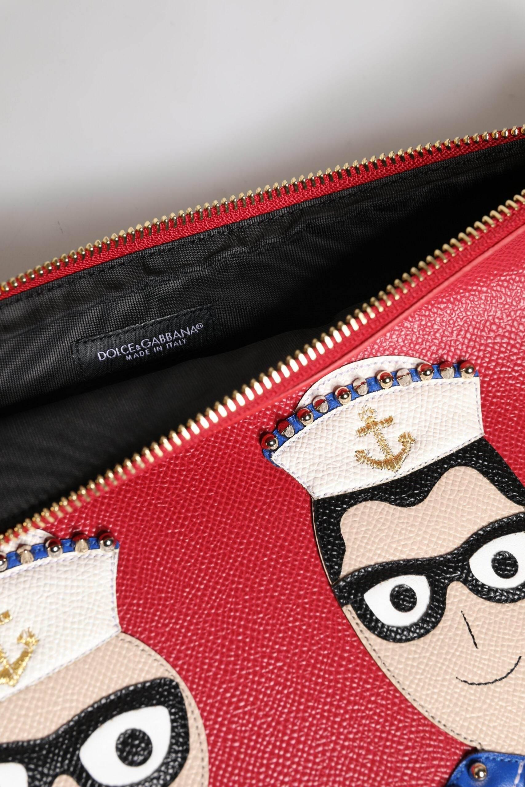 Dolce & Gabbana Red #DGFamily Embellished Leather Clutch Bag - Hilstor