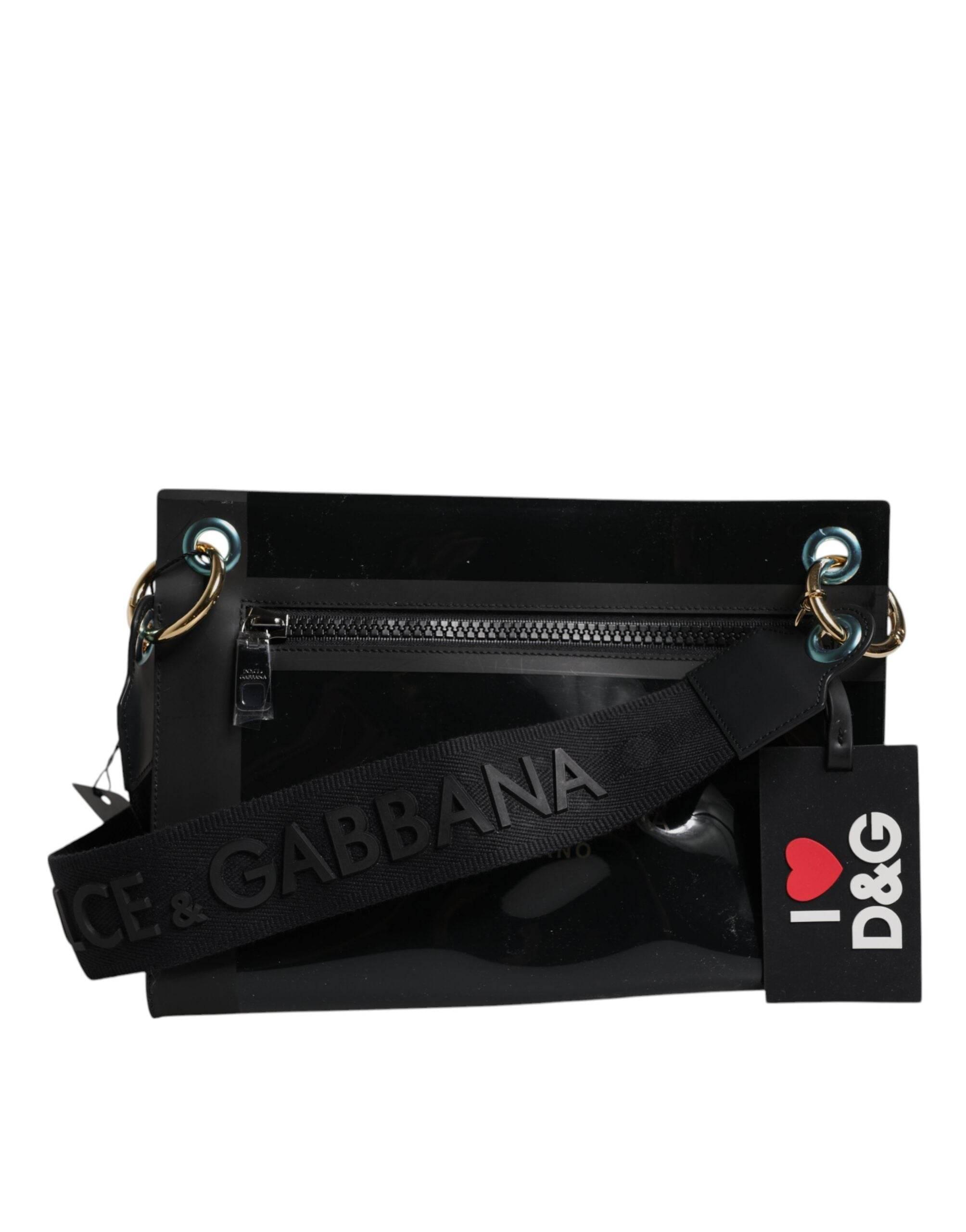 Dolce & Gabbana Black PVC Leather Pouch Shoulder Strap Bag - Hilstor