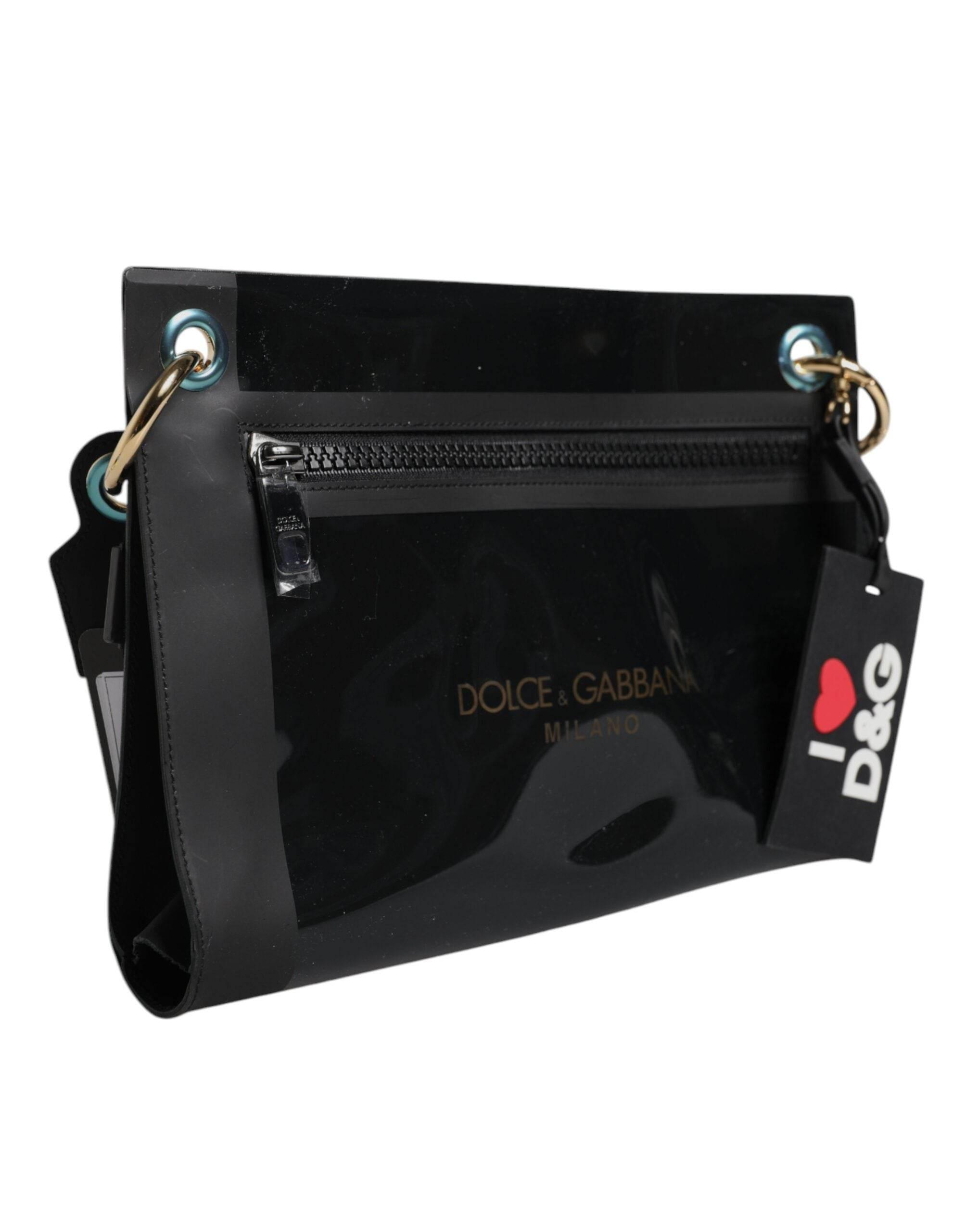 Dolce & Gabbana Black PVC Leather Pouch Shoulder Strap Bag - Hilstor
