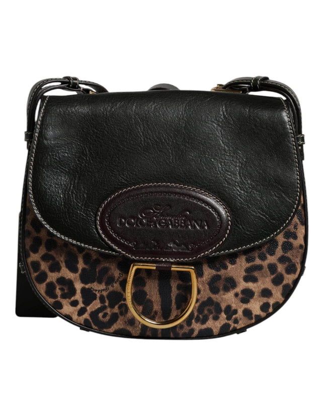 Dolce & Gabbana Black Brown Leopard Leather Shoulder Strap Bag - Hilstor