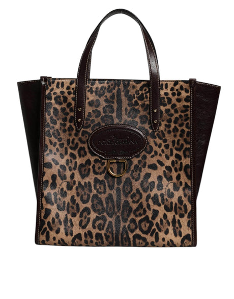 Dolce & Gabbana Brown Leopard Leather Shoulder Strap Tote Bag - Hilstor