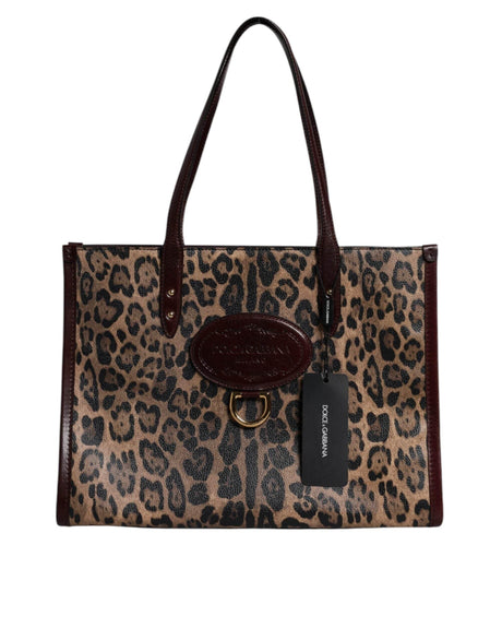 Dolce & Gabbana Brown Leopard Leather Shoulder Strap Tote Bag - Hilstor