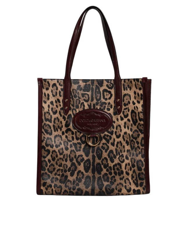 Dolce & Gabbana Brown Leopard Leather Shoulder Strap Tote Bag - Hilstor