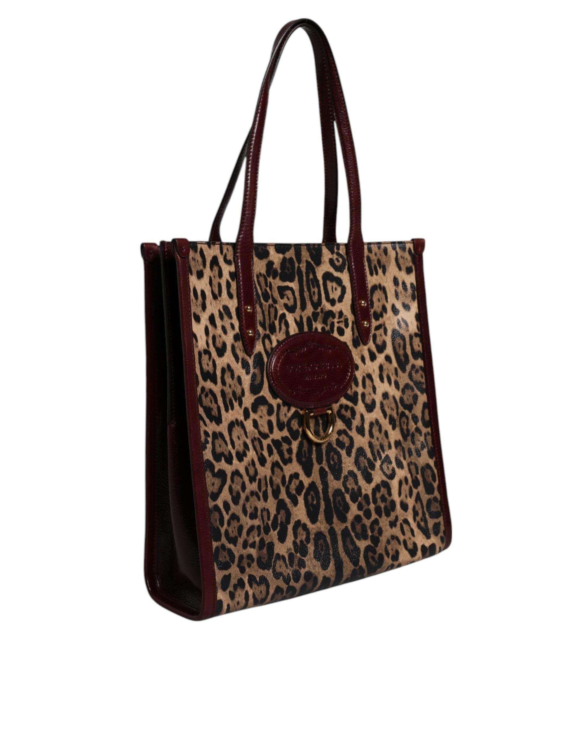 Dolce & Gabbana Brown Leopard Leather Shoulder Strap Tote Bag - Hilstor